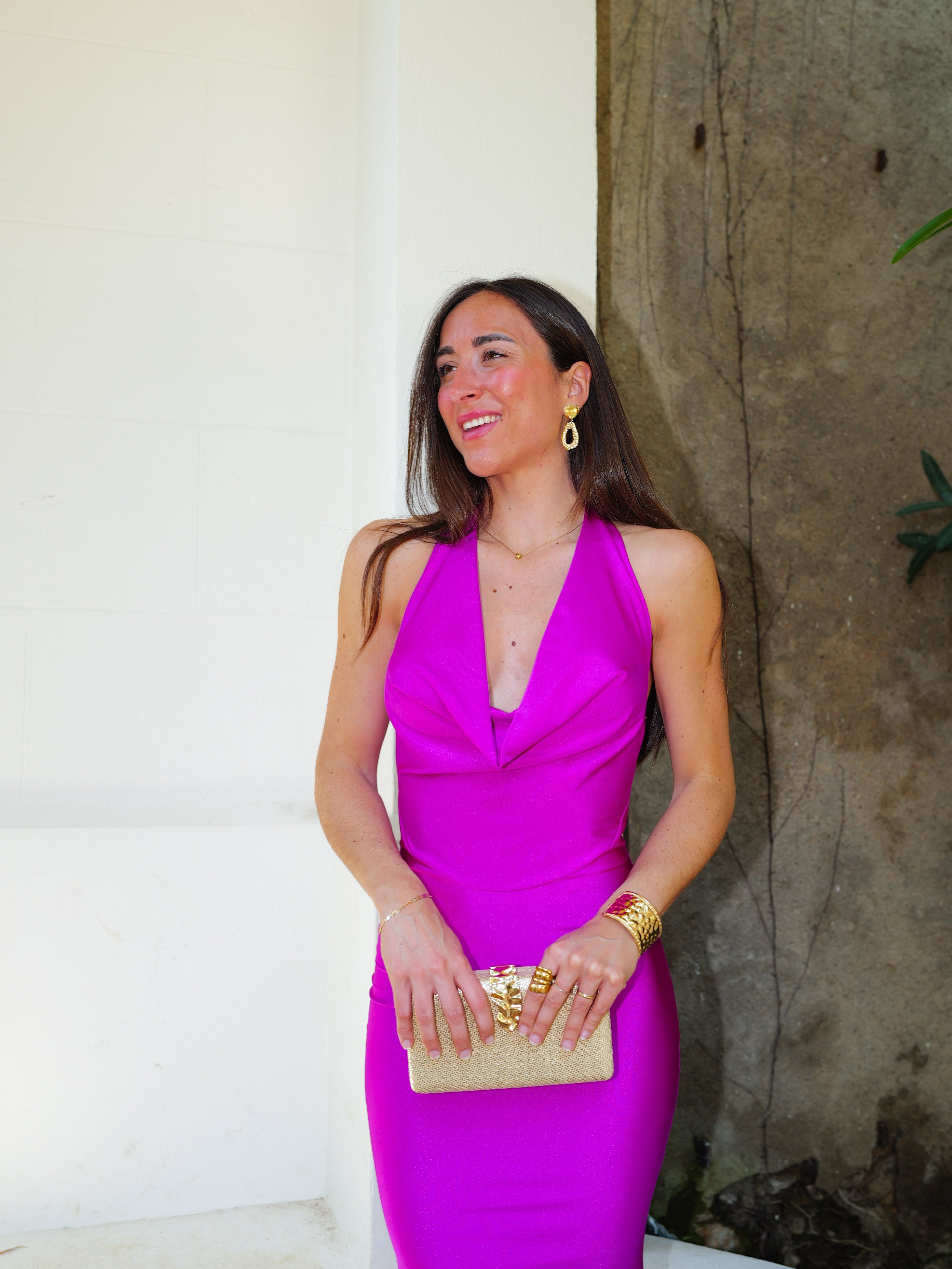 Bougainvillea long cascade dress