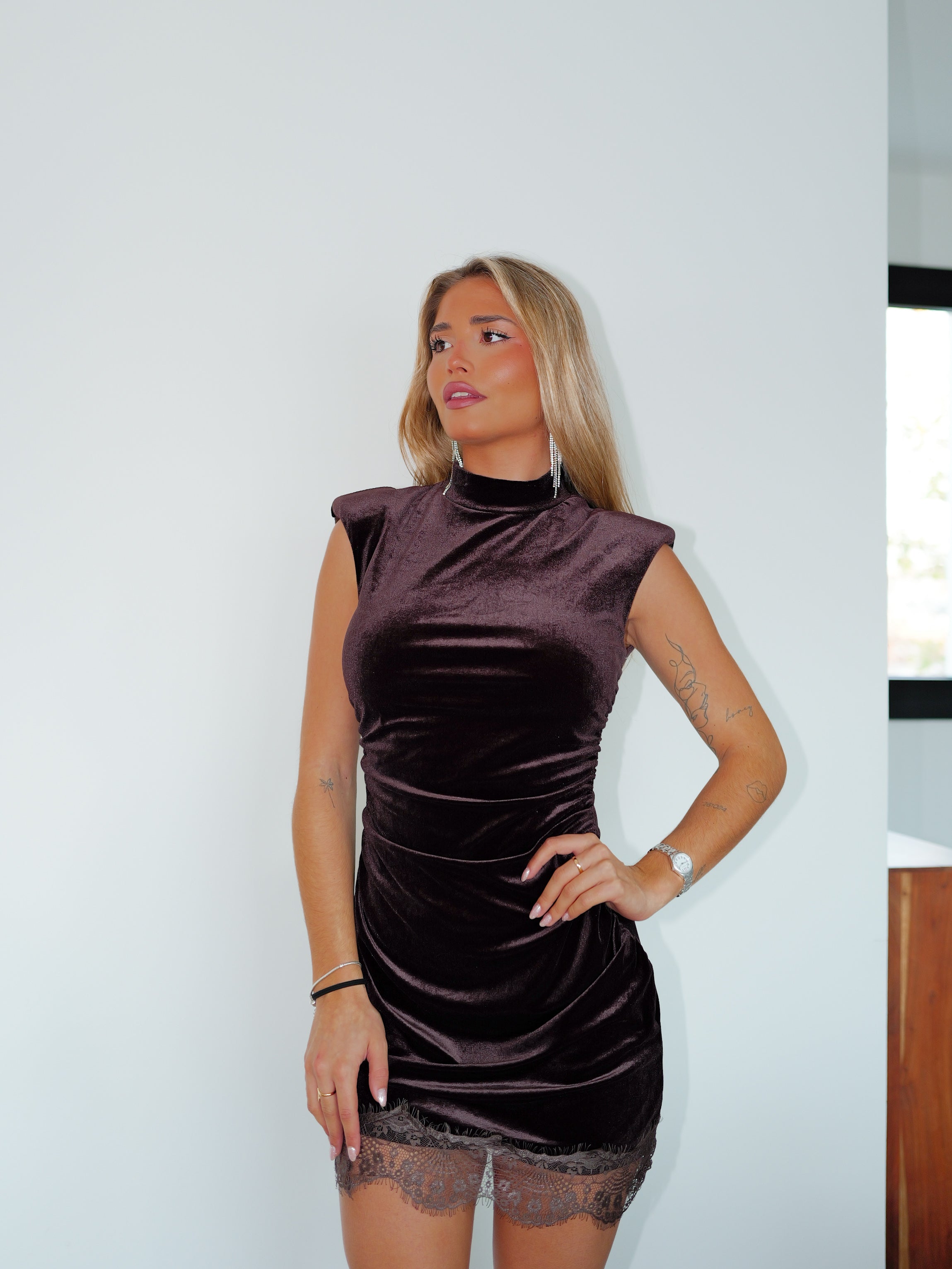 Mini velvet dress with chocolate lingerie bottom
