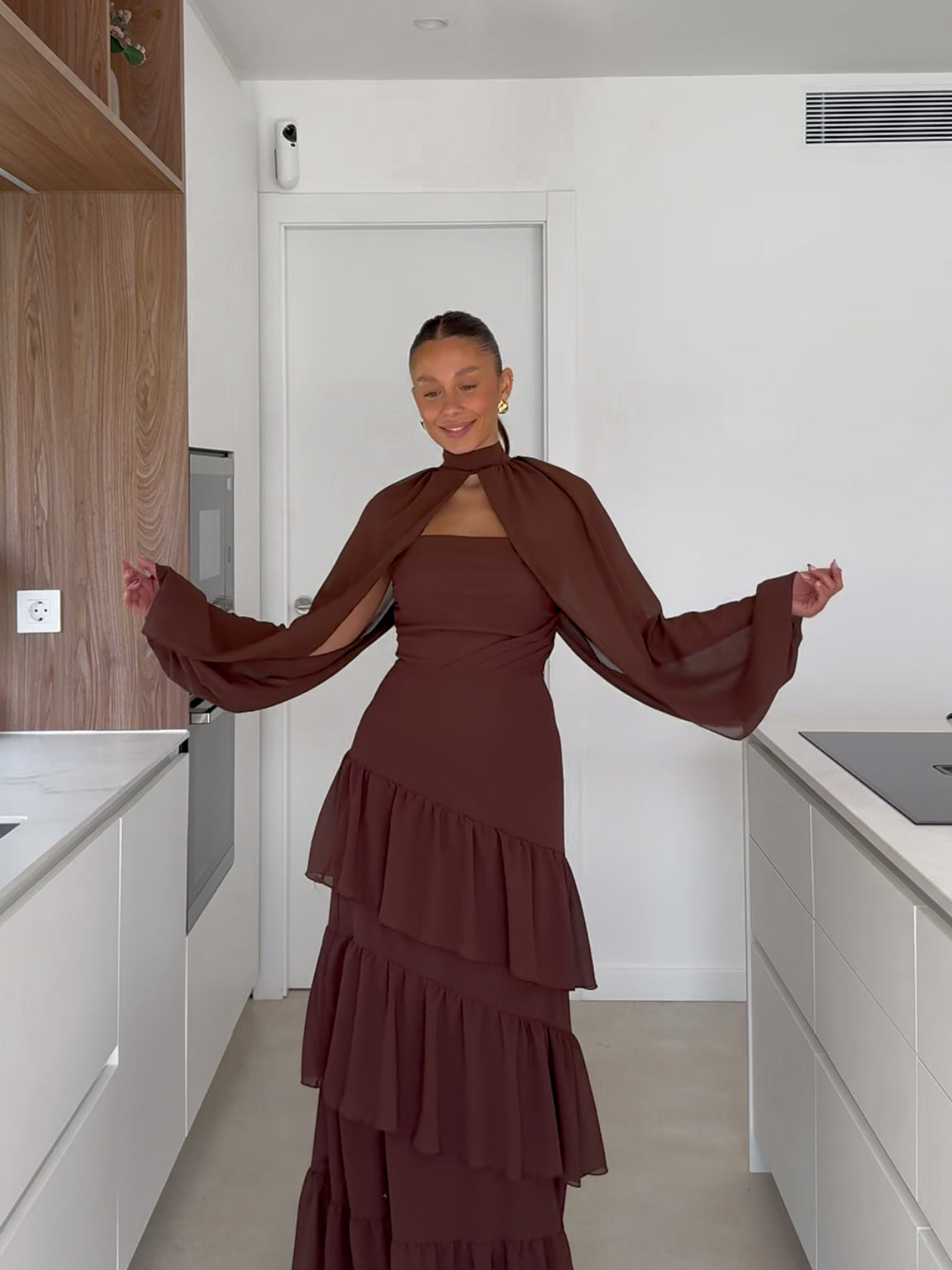 Shawl sleeves cape chocolate bow