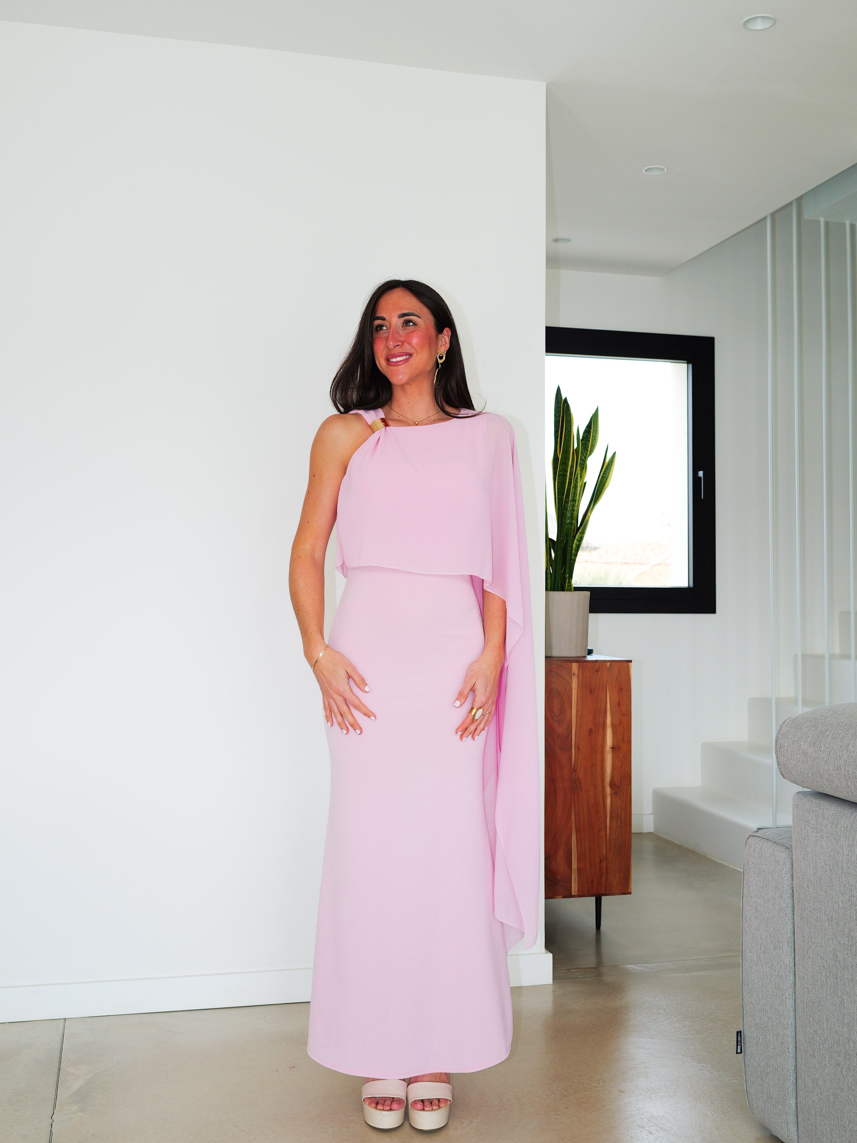 Pink cape detail dress