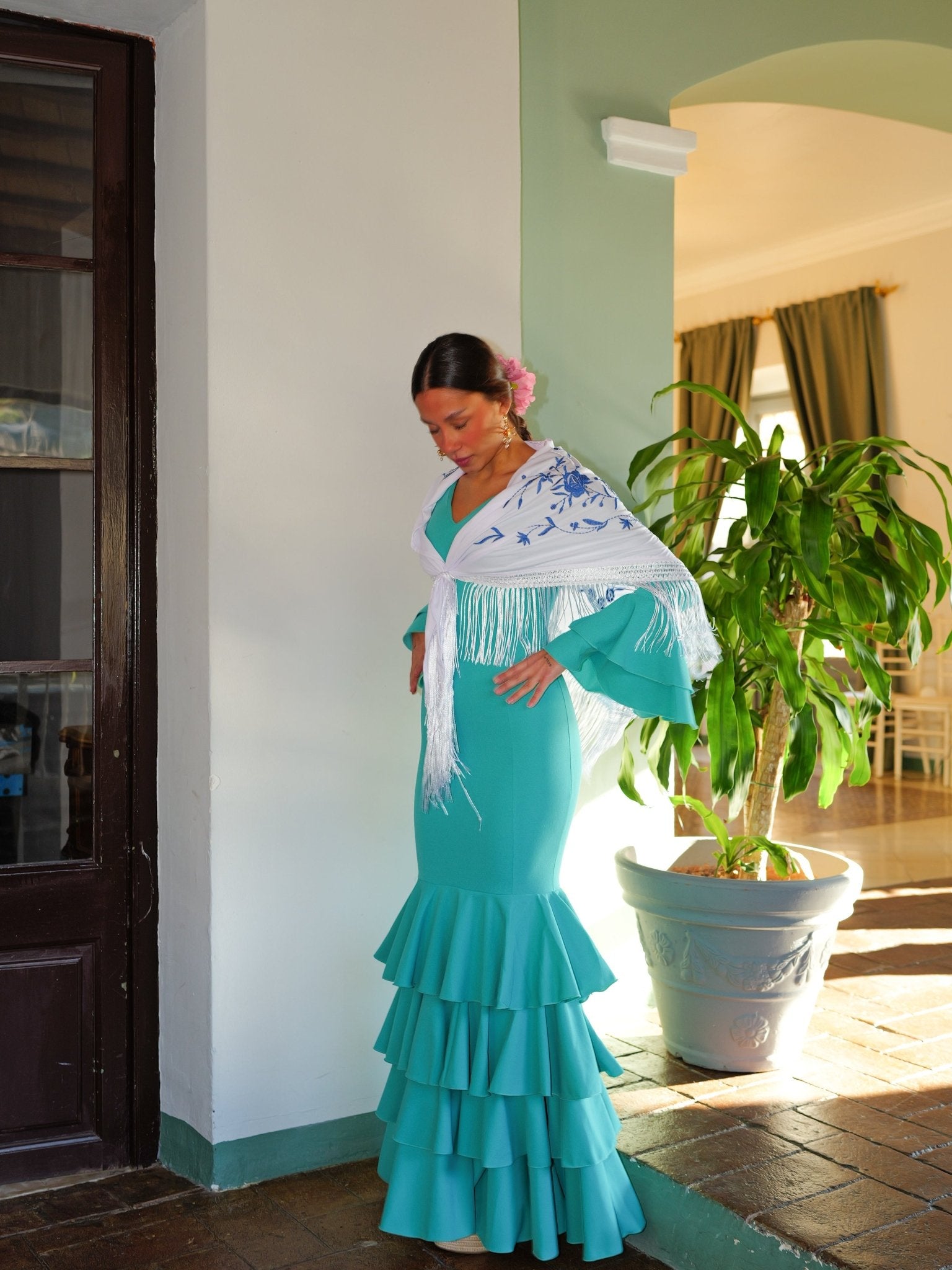 Turquoise ruffled flamenco dress - SORELLAS