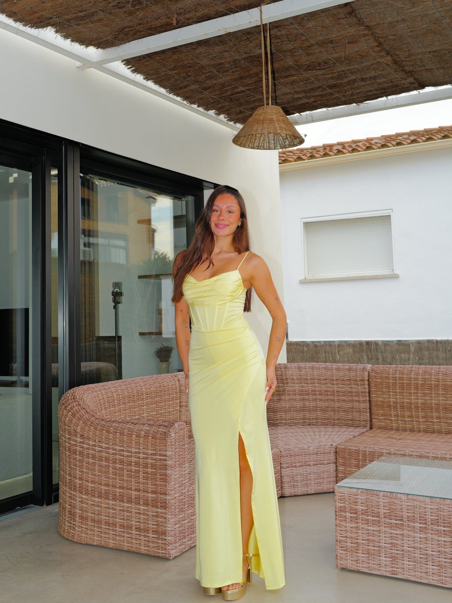 Yellow satin corset dress - SORELLAS