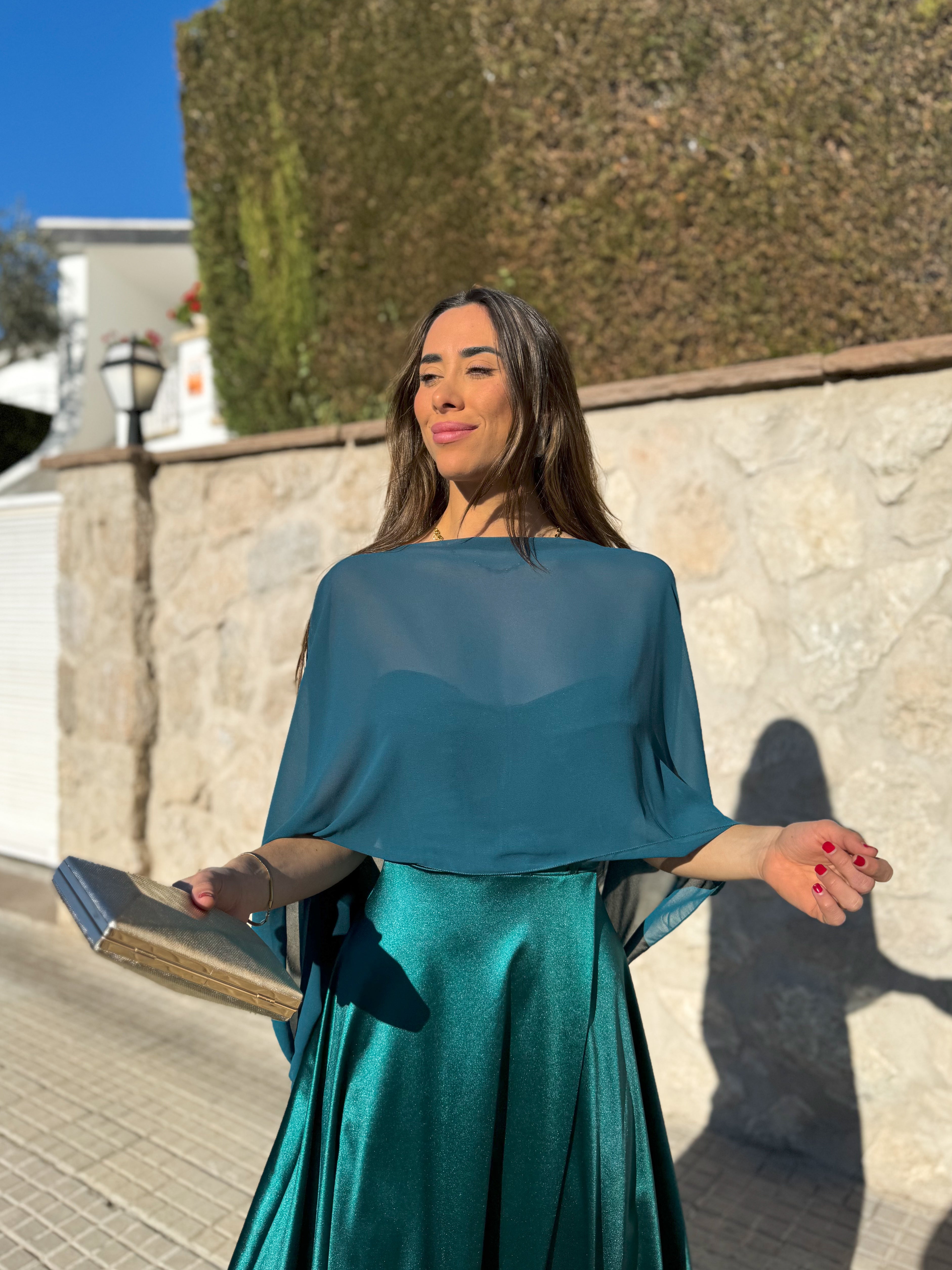 Gauze cape shawl TEAL