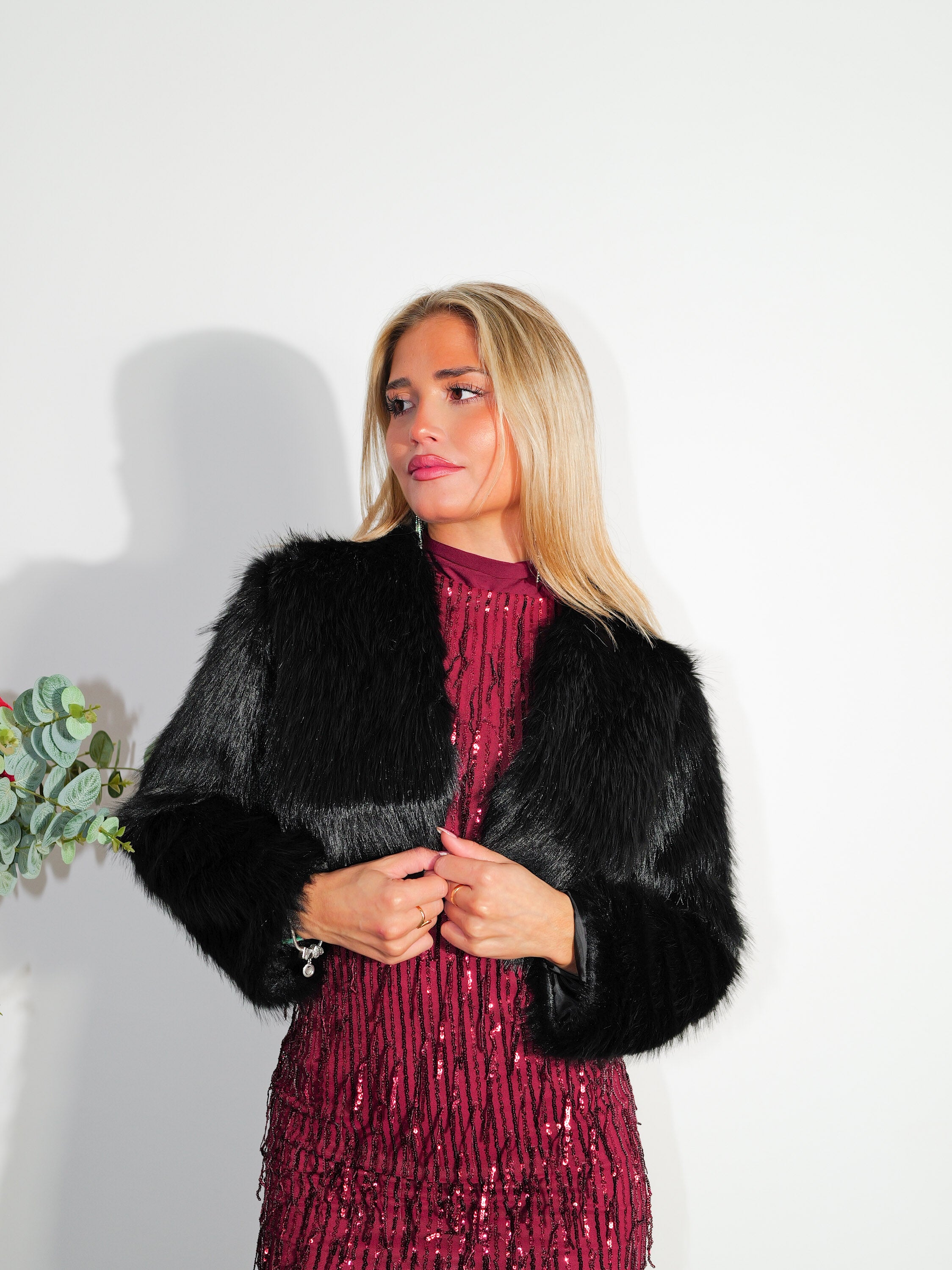 Black mini fur jacket