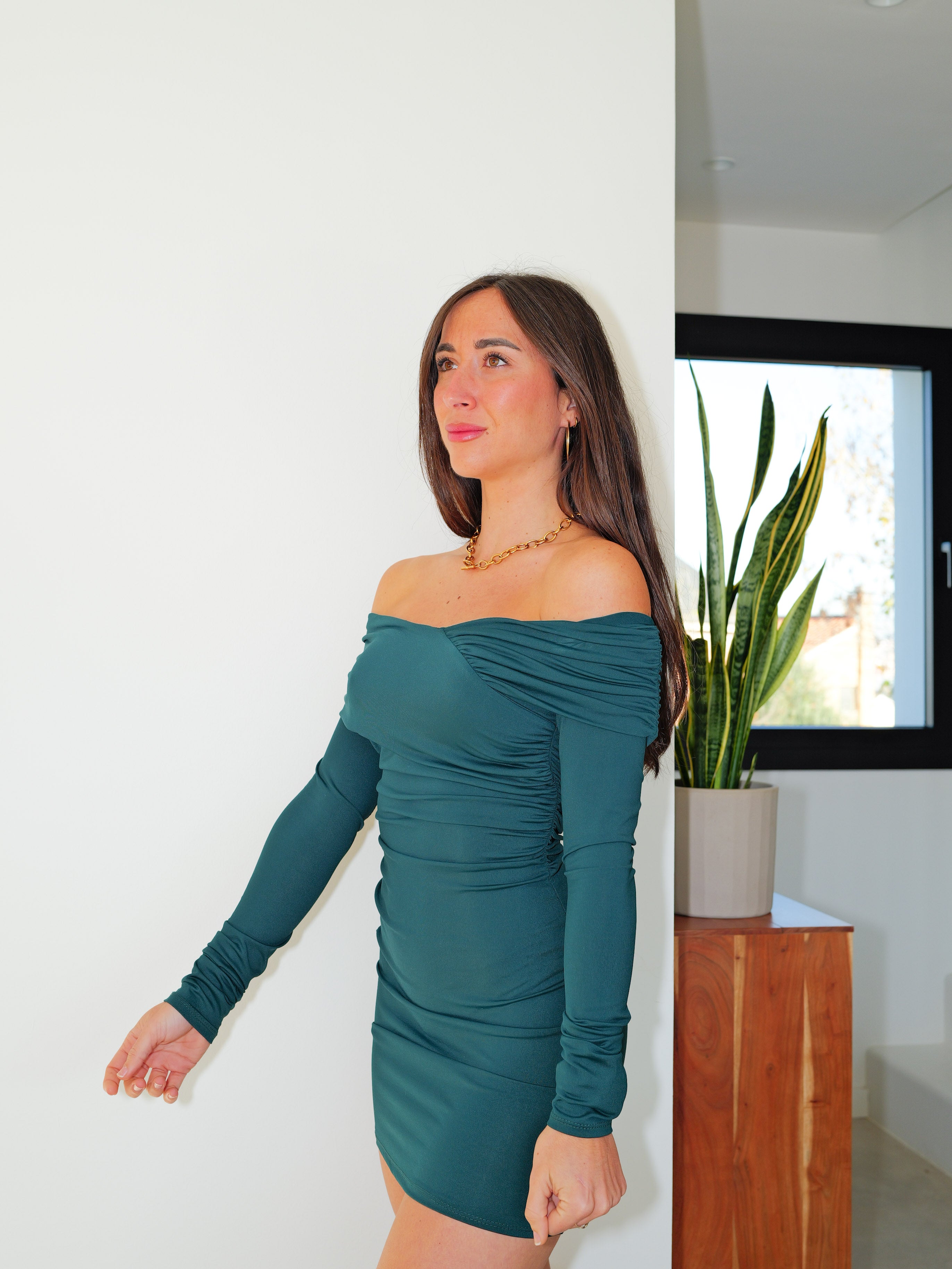 Bottle pleated bardot dress