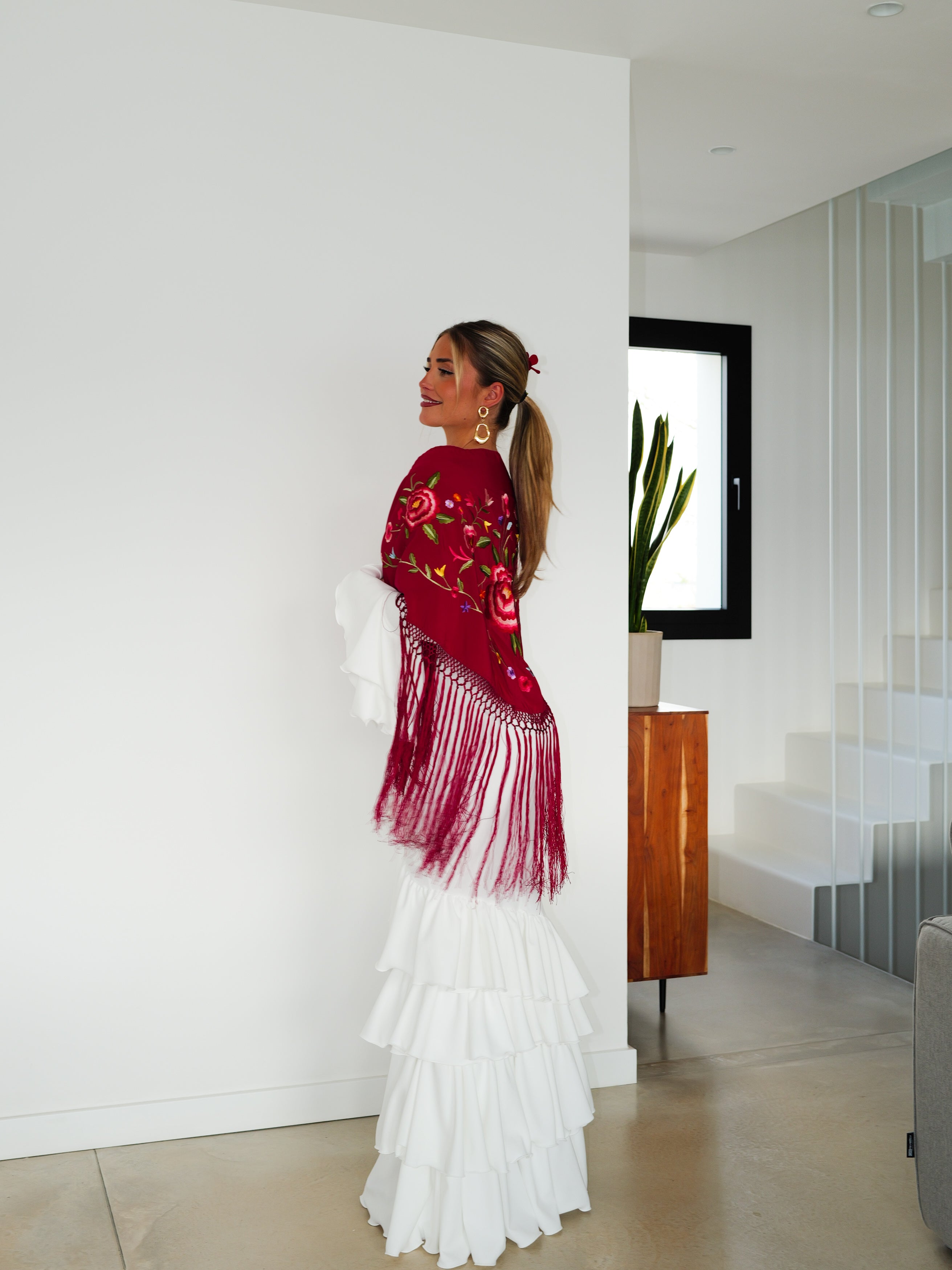 Asymmetrical flamenco dress with white ruffles
