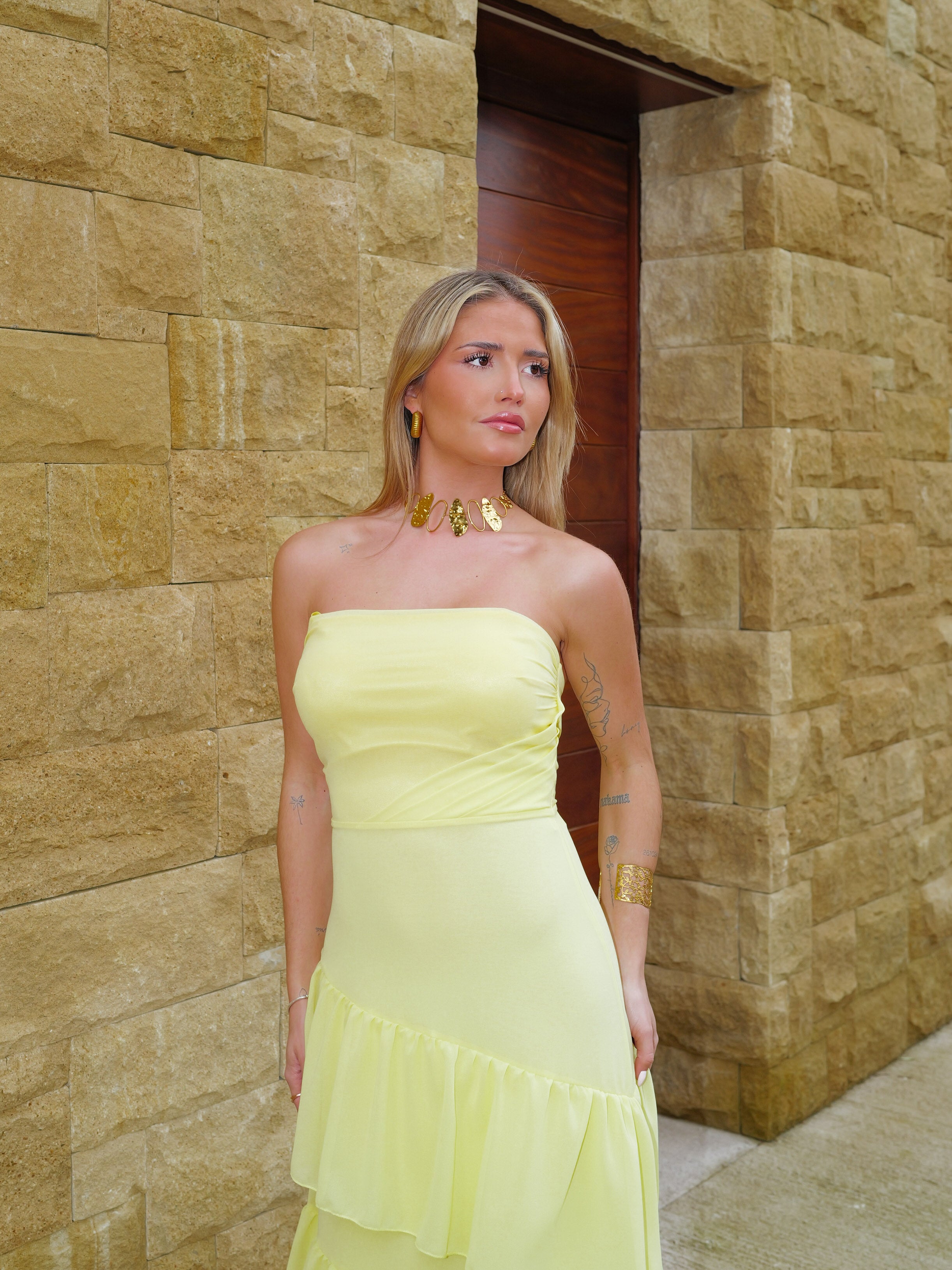 Yellow ruffled dress