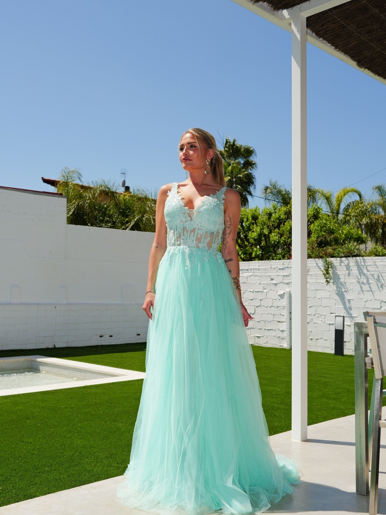 Mint tulle V-neck corset dress - SORELLAS