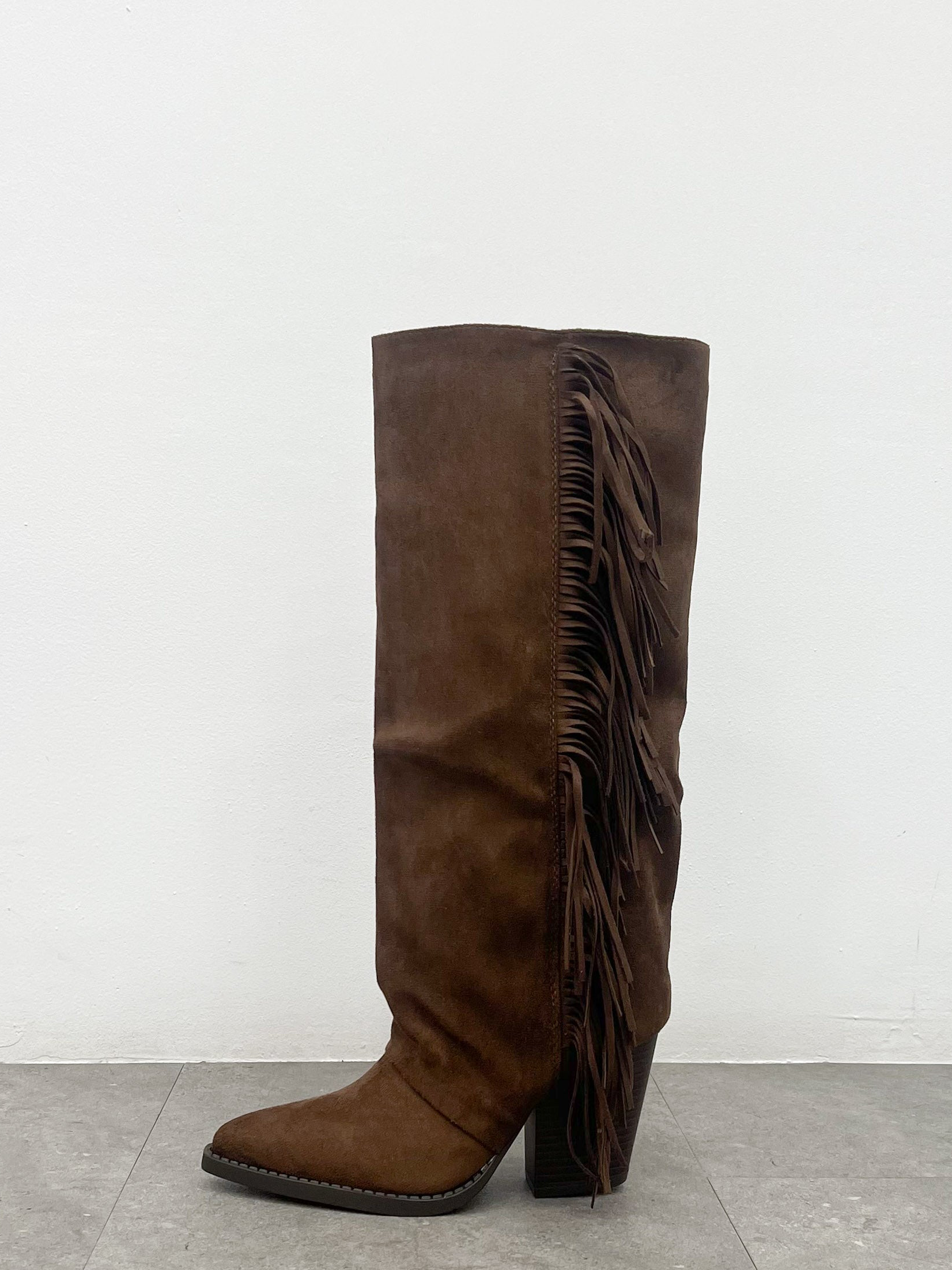 Chocolate side fringed cowboy boots