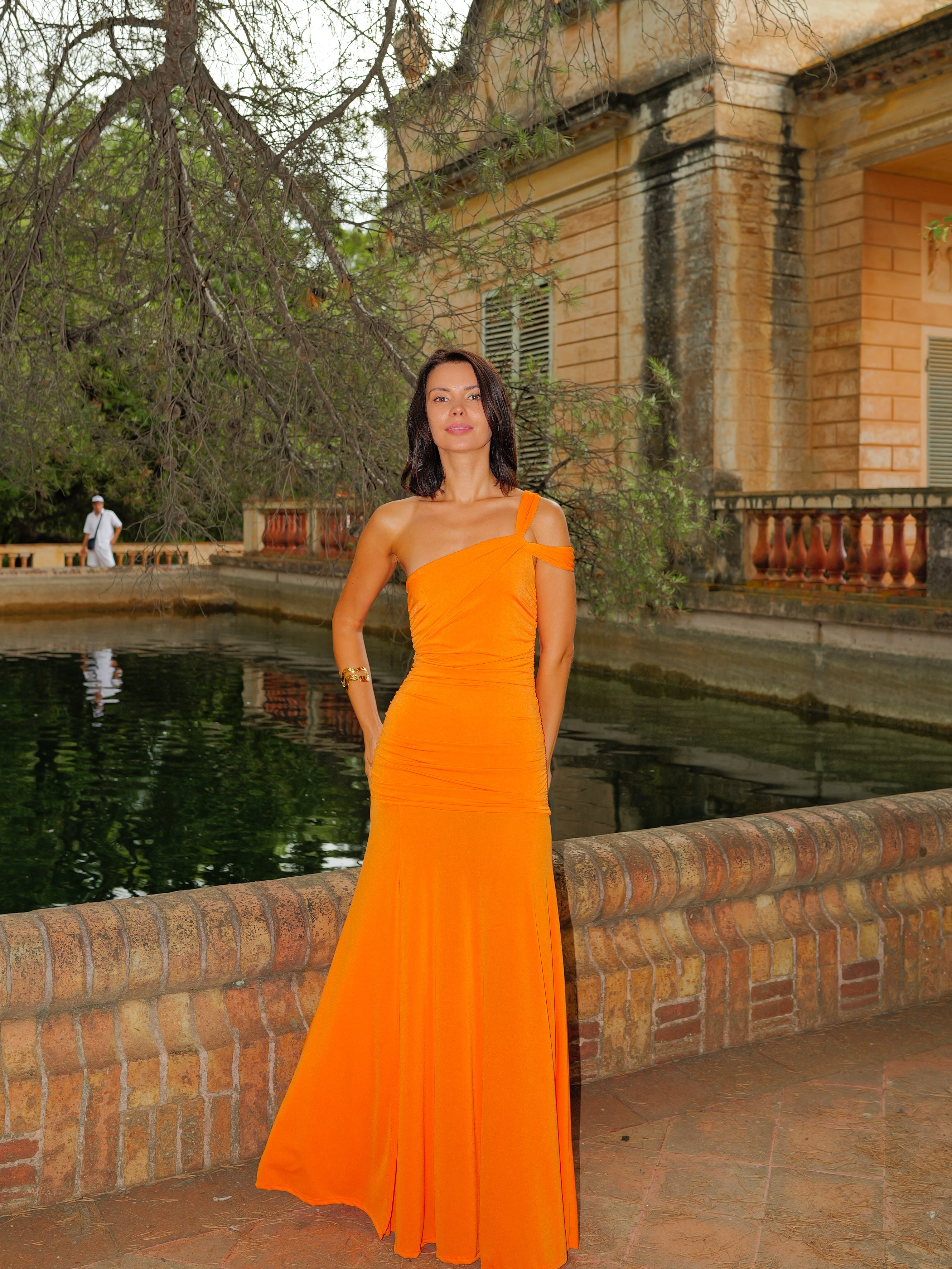 Dress with orange knot straps