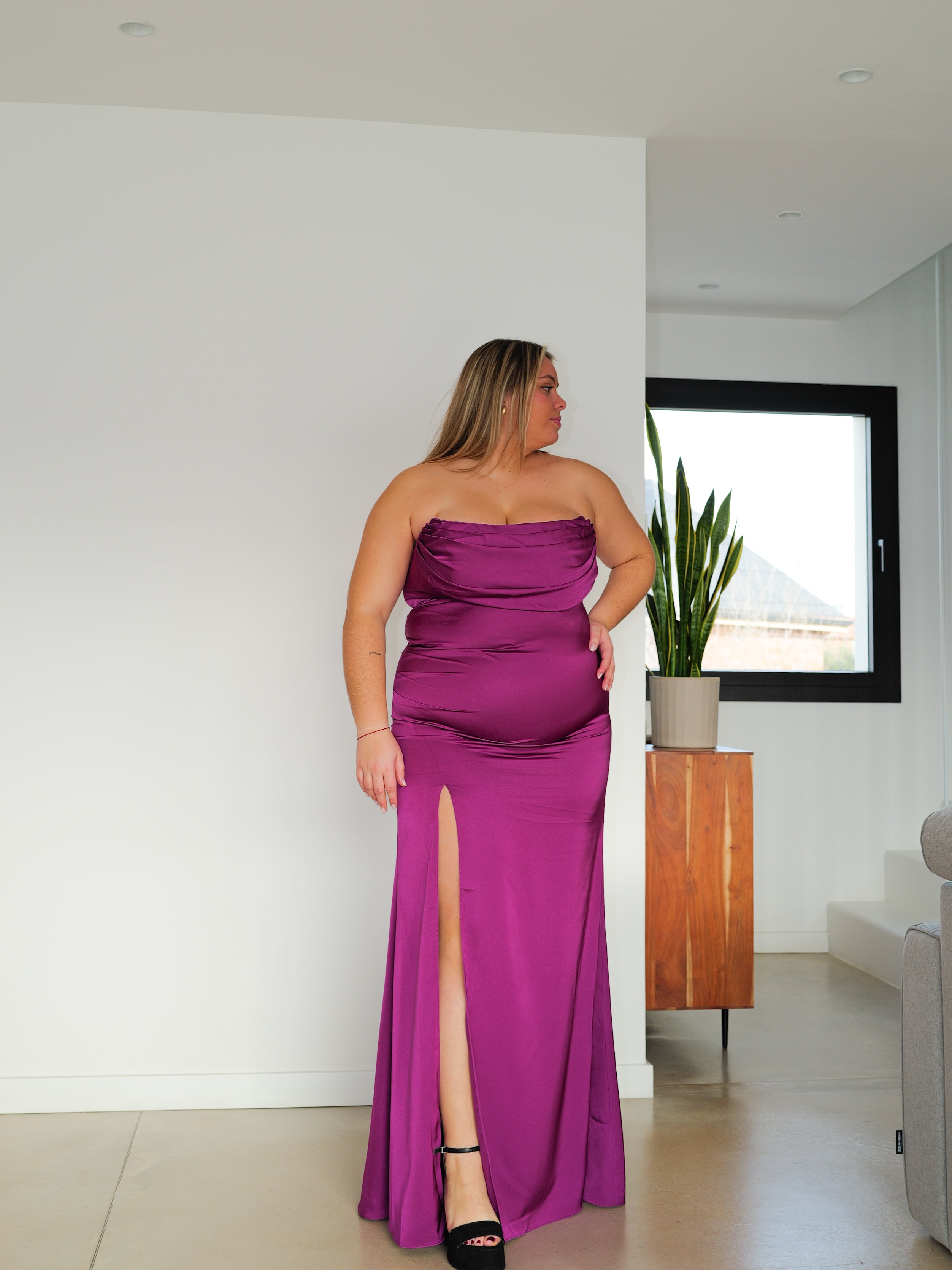 Corset dress draped word BOUGAINVILLEA