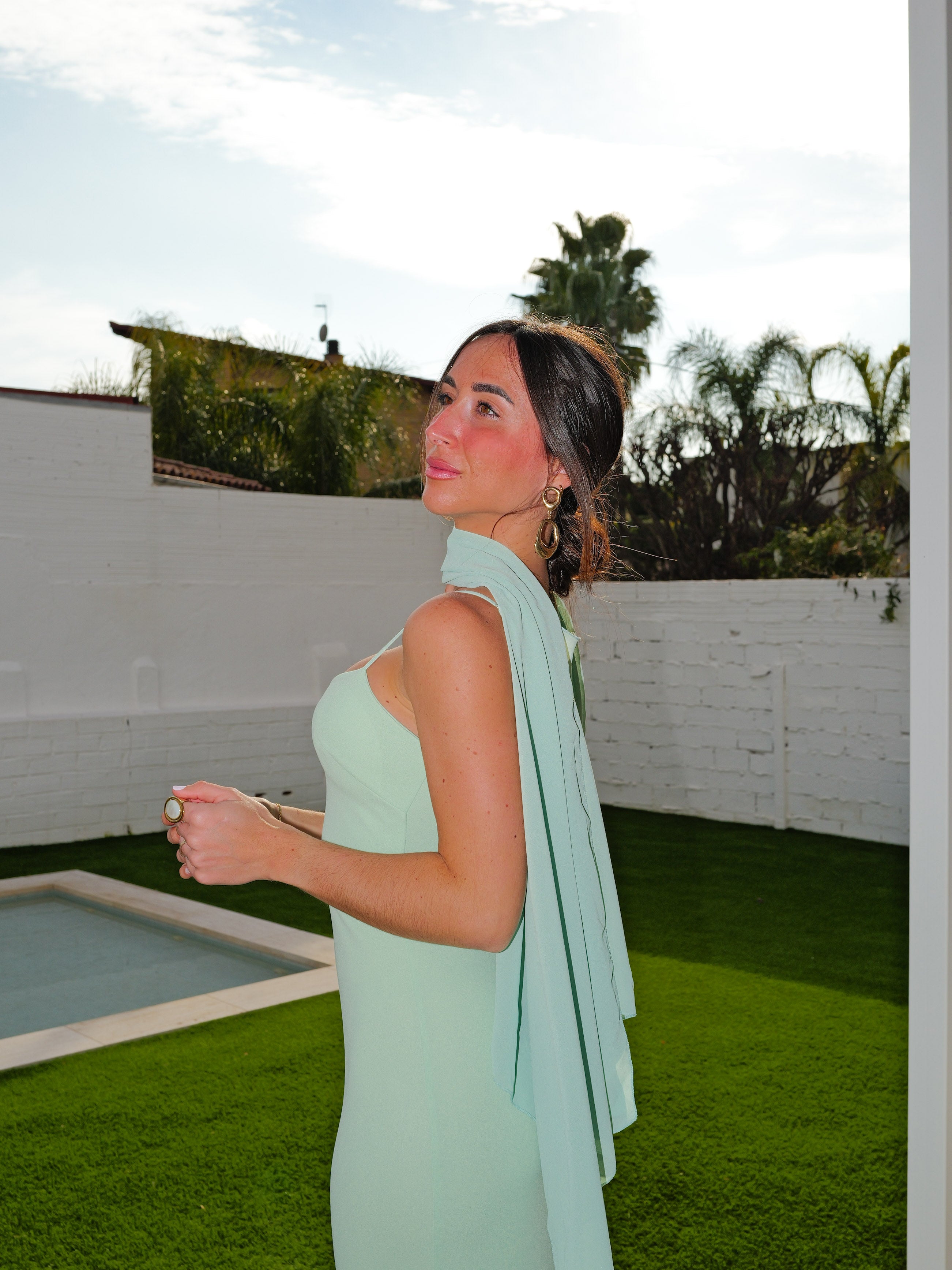 Mint gauze cape shawl