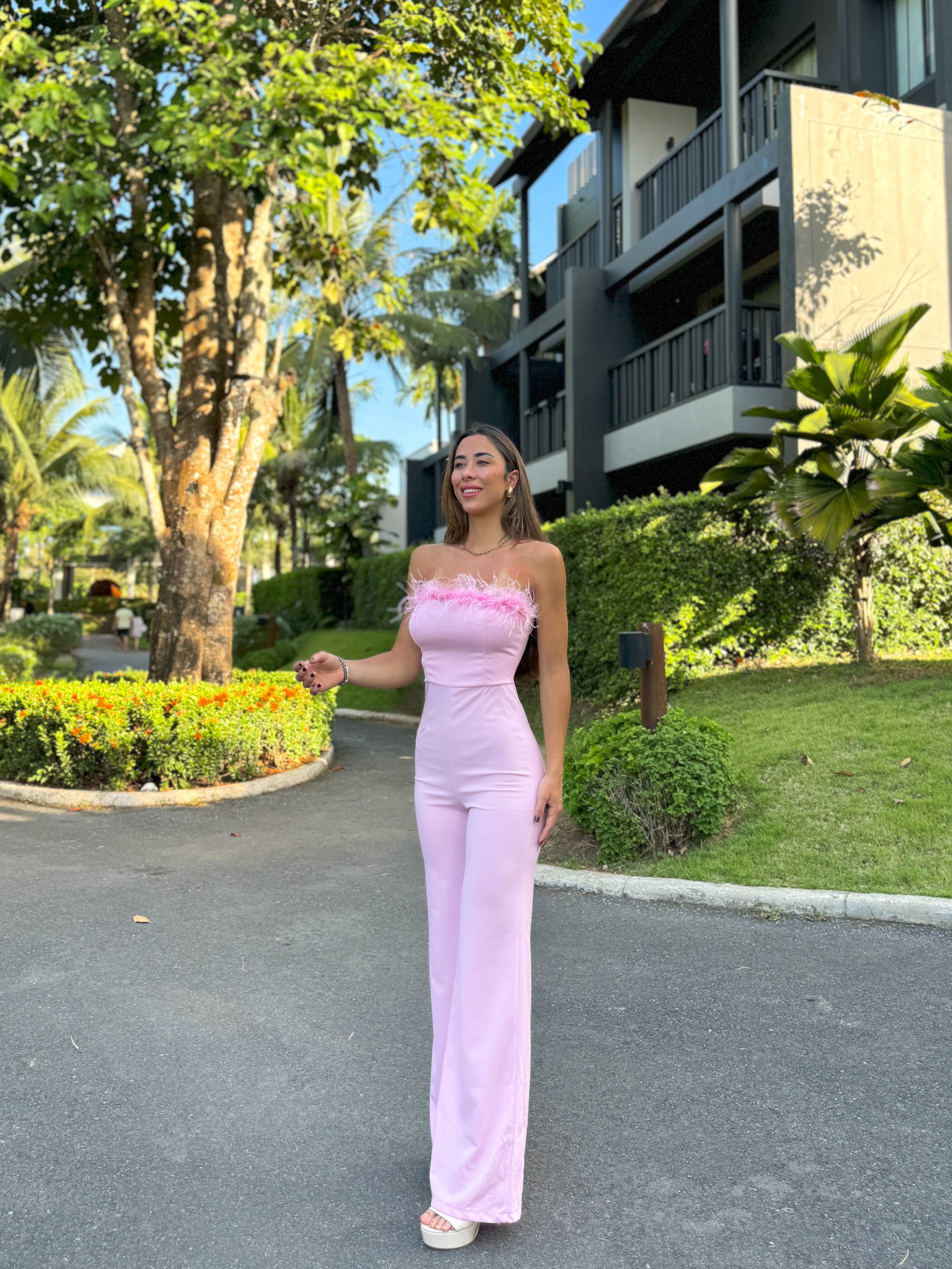 Jumpsuit long feather pink