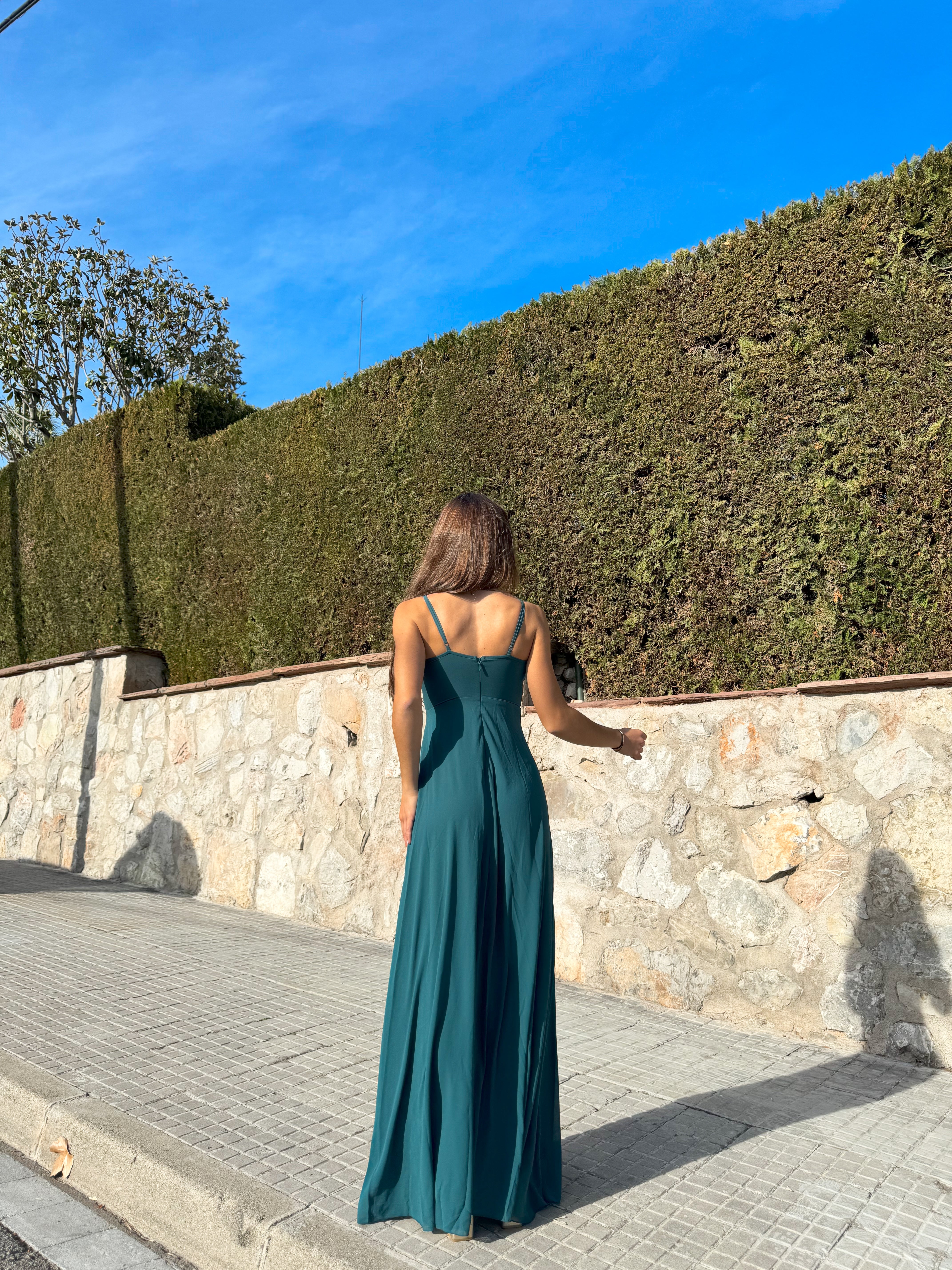 V-neck crepe dress TEAL