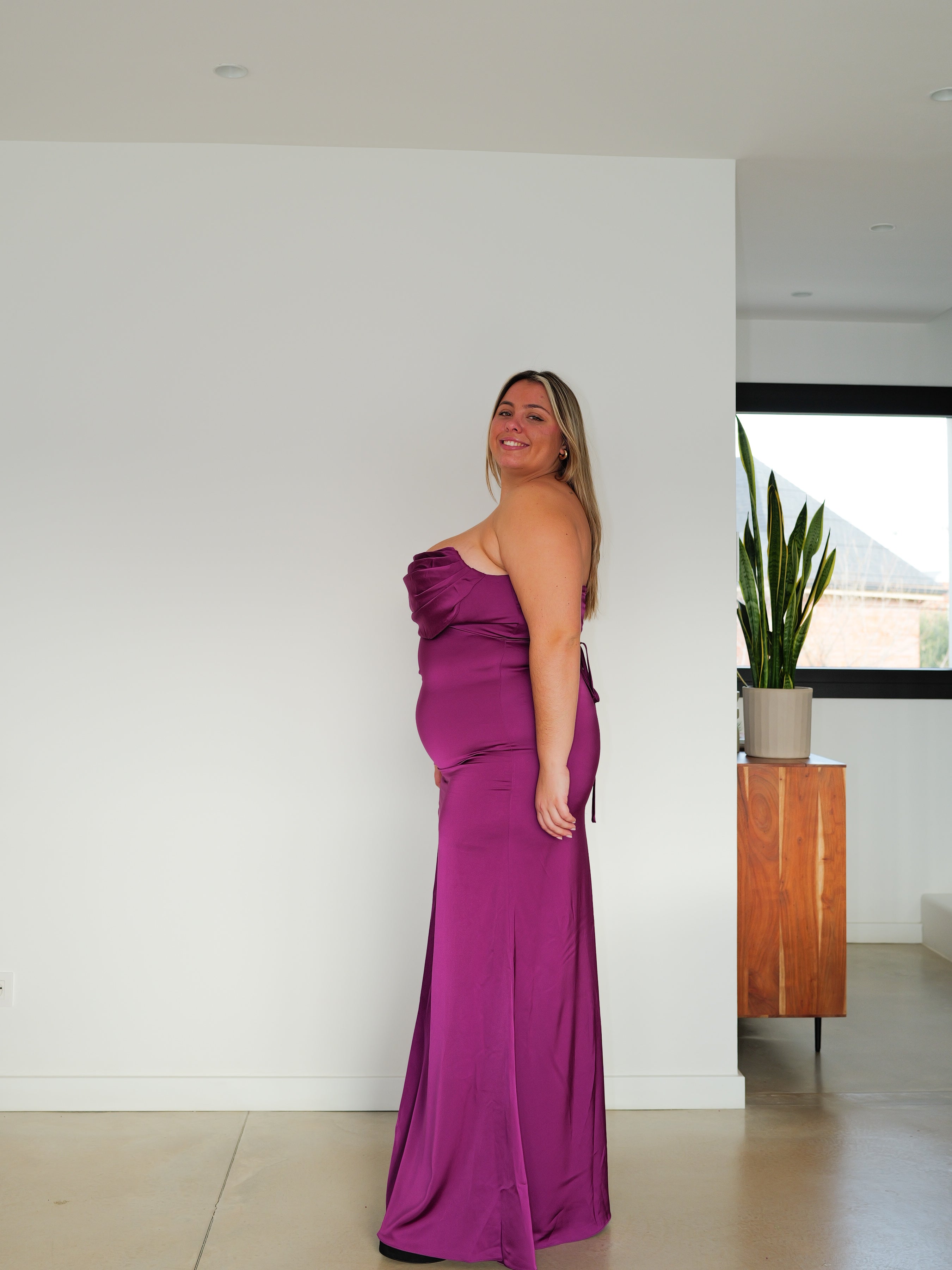 Corset dress draped word BOUGAINVILLEA