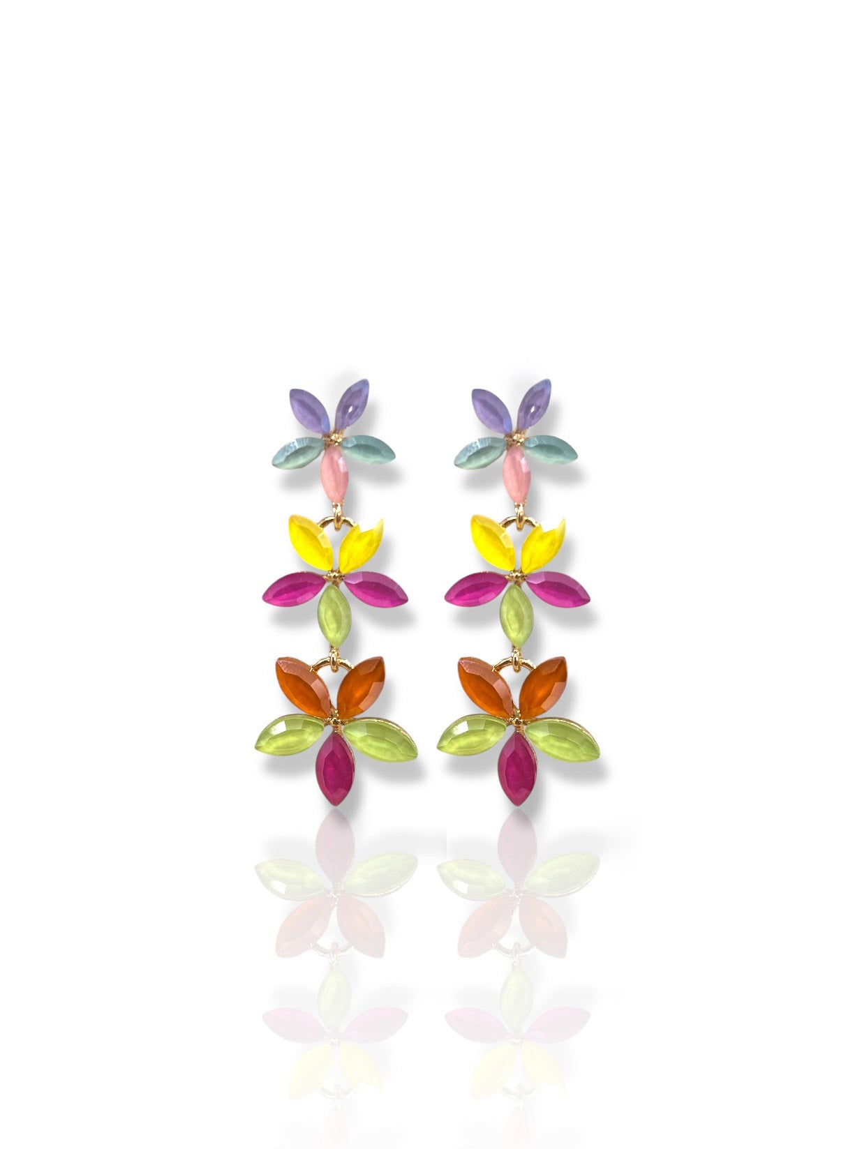Earrings flowers multicolored stones