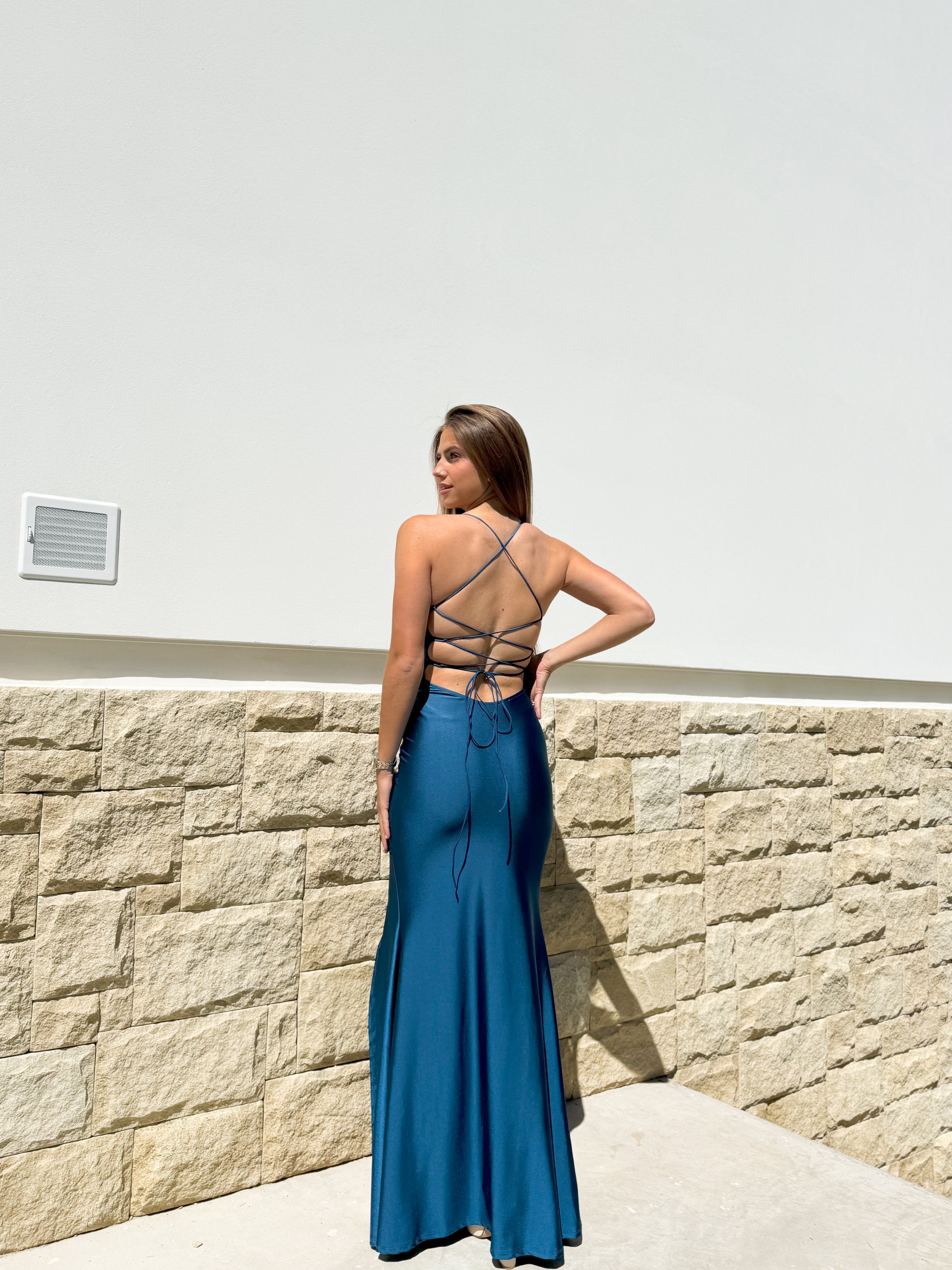 Peak dress satin intertwined TEAL