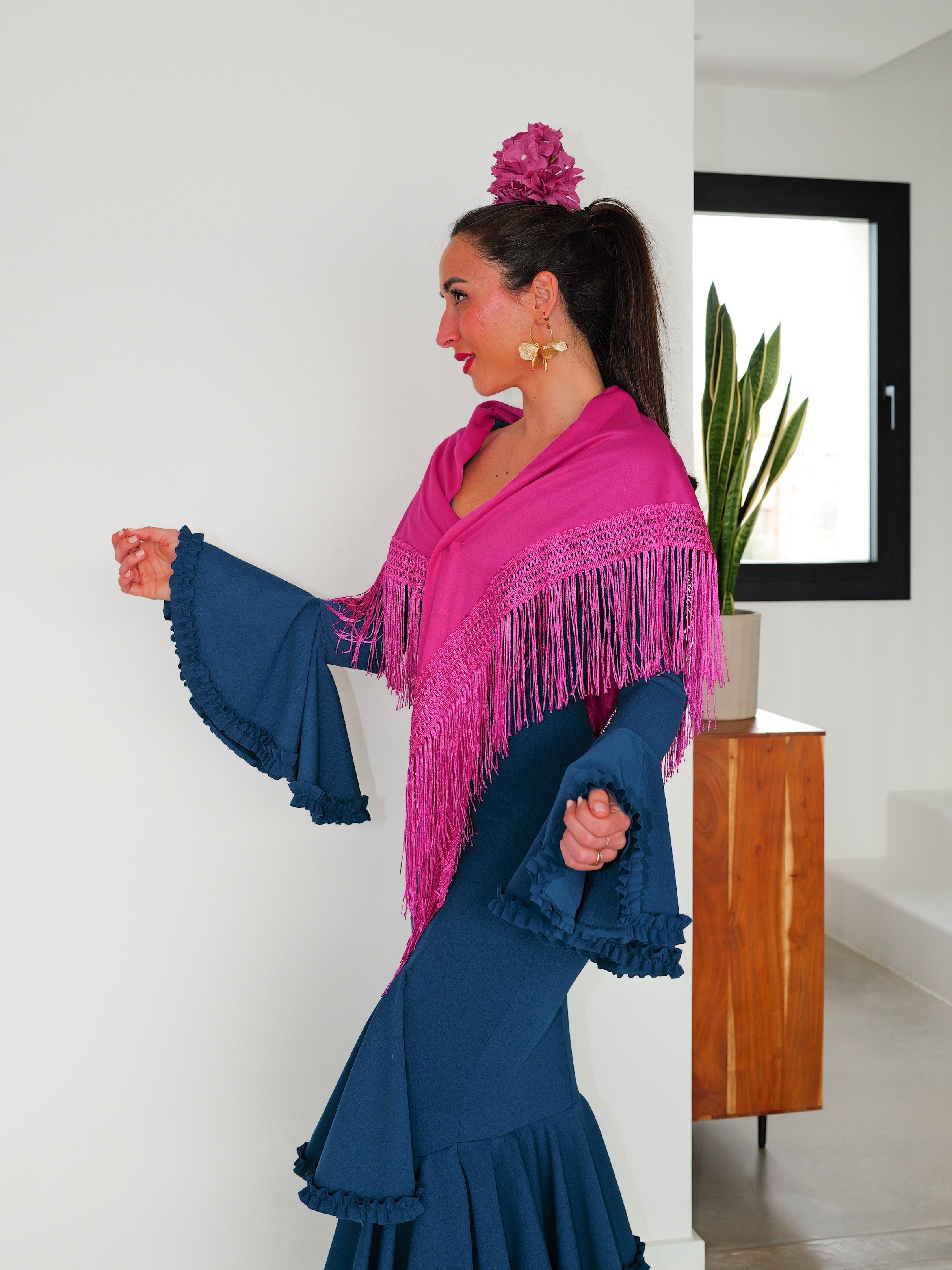 Bougainvillea satin flamenco shawl