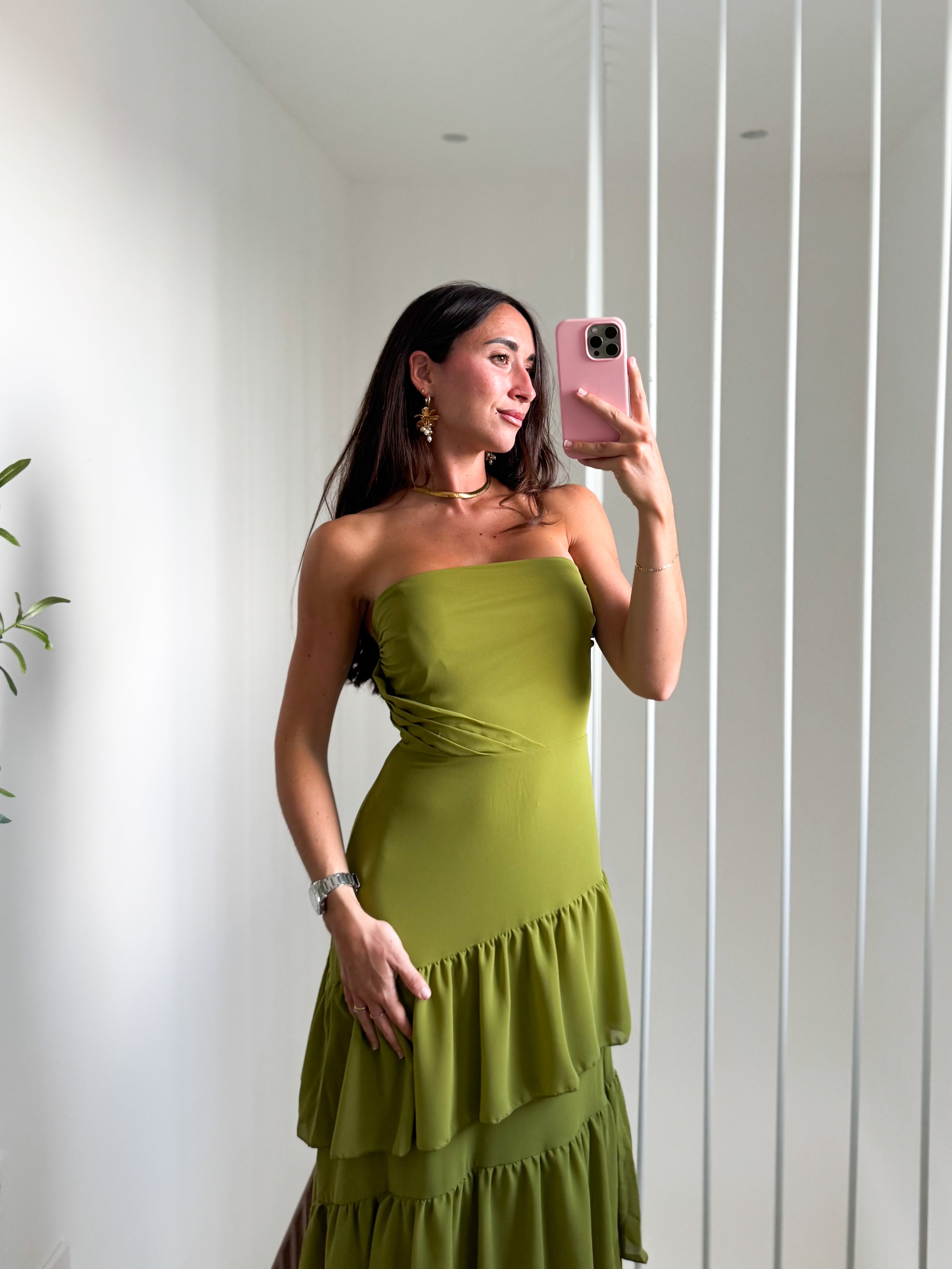 Ruffle word dress olive