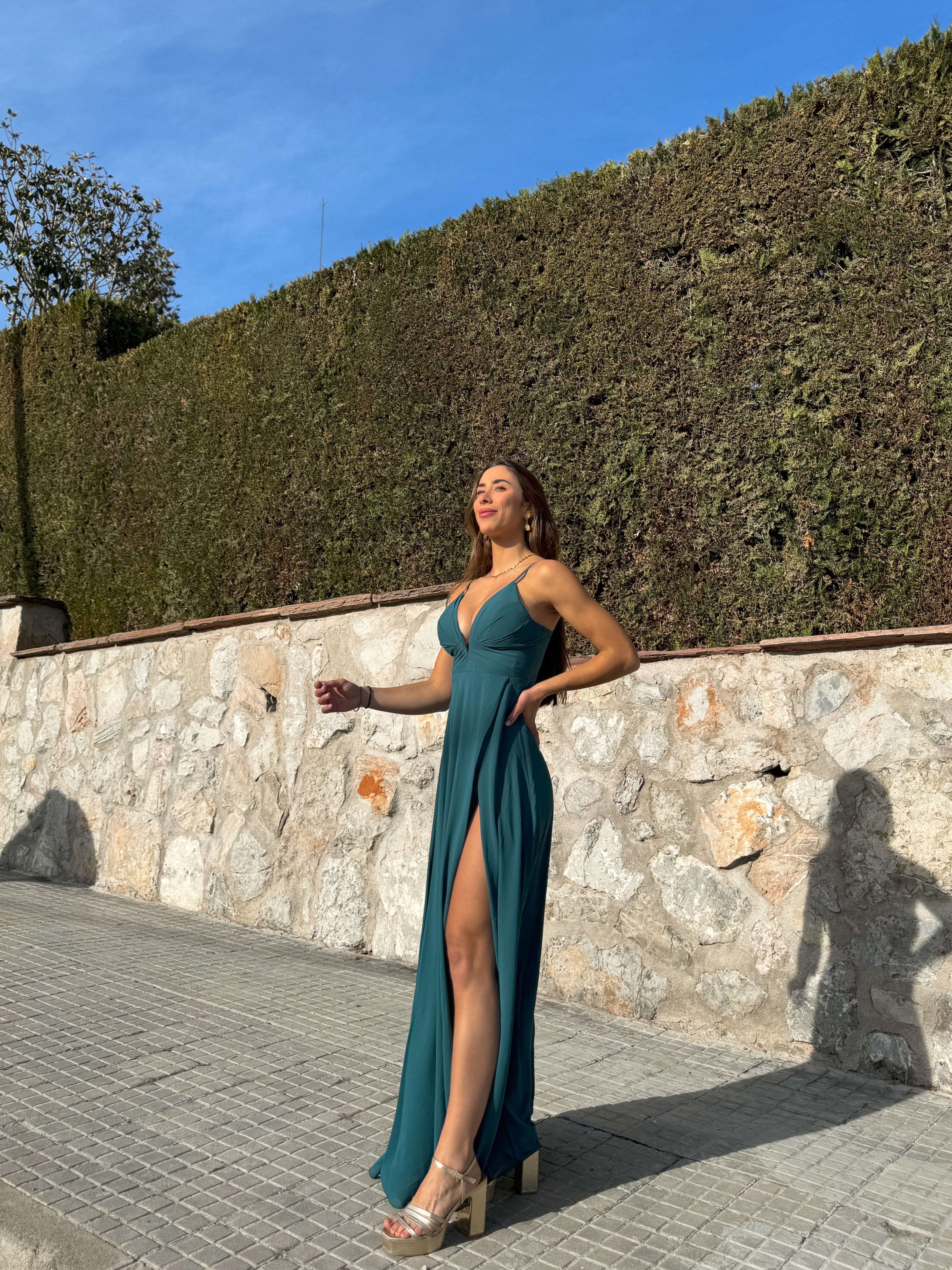 V-neck crepe dress TEAL