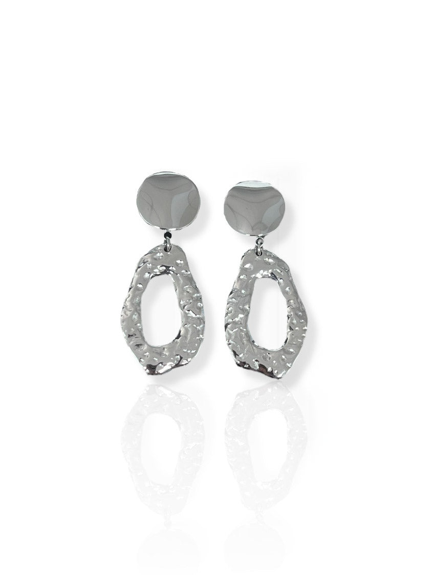 Silver textured oval earrings