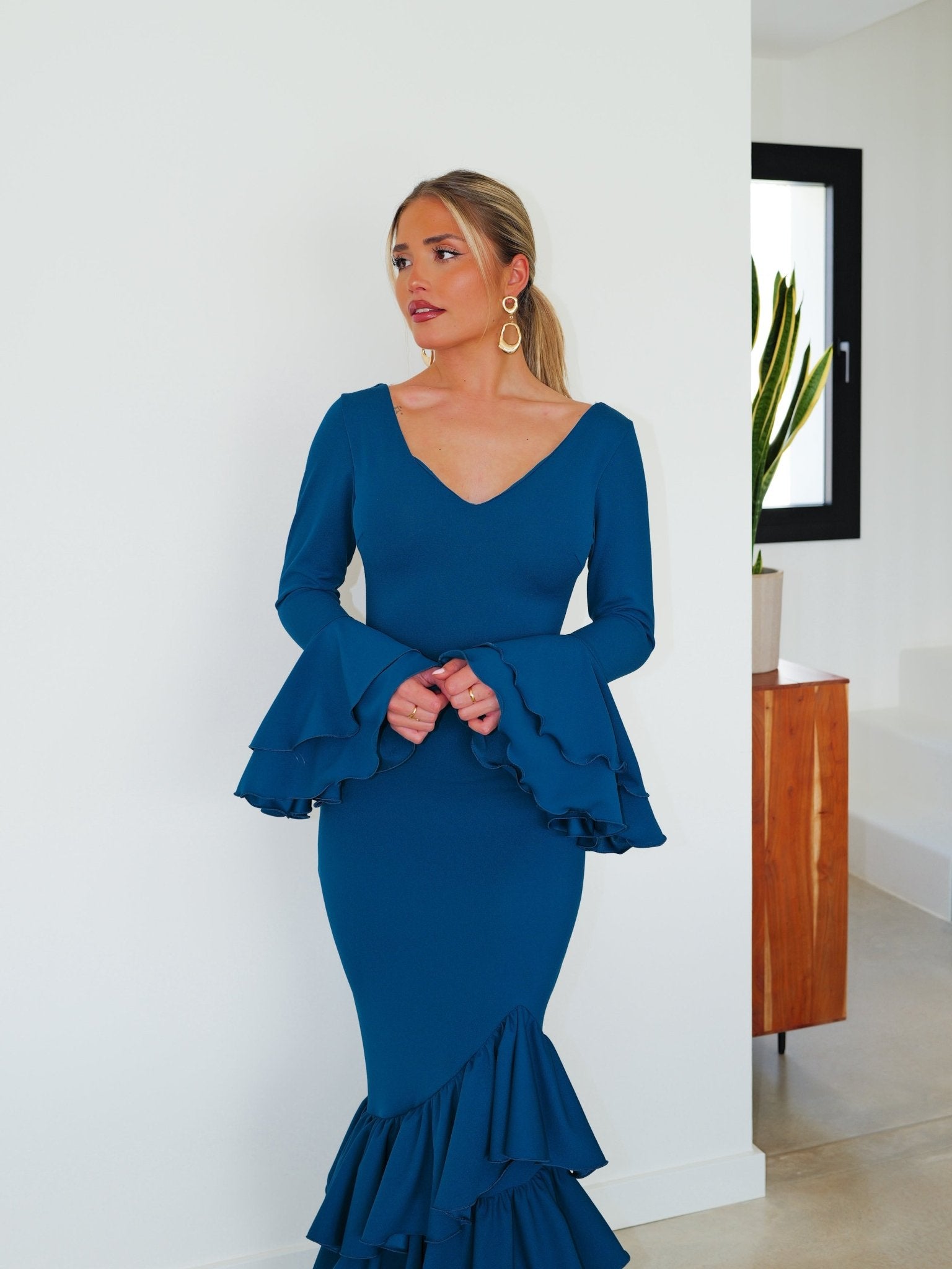 Asymmetrical flamenco dress with ruffles TEAL SORELLAS