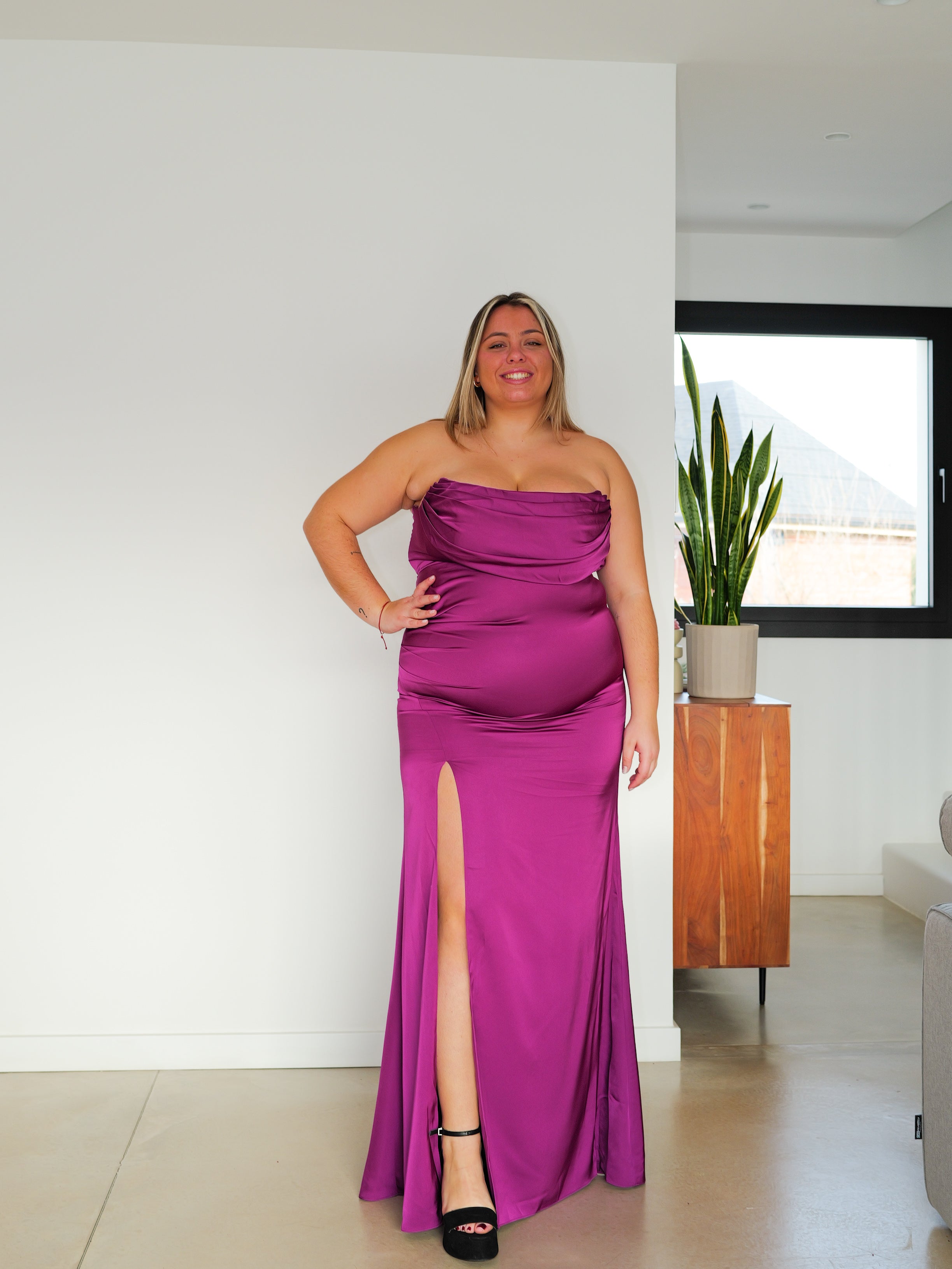 Corset dress draped word BOUGAINVILLEA