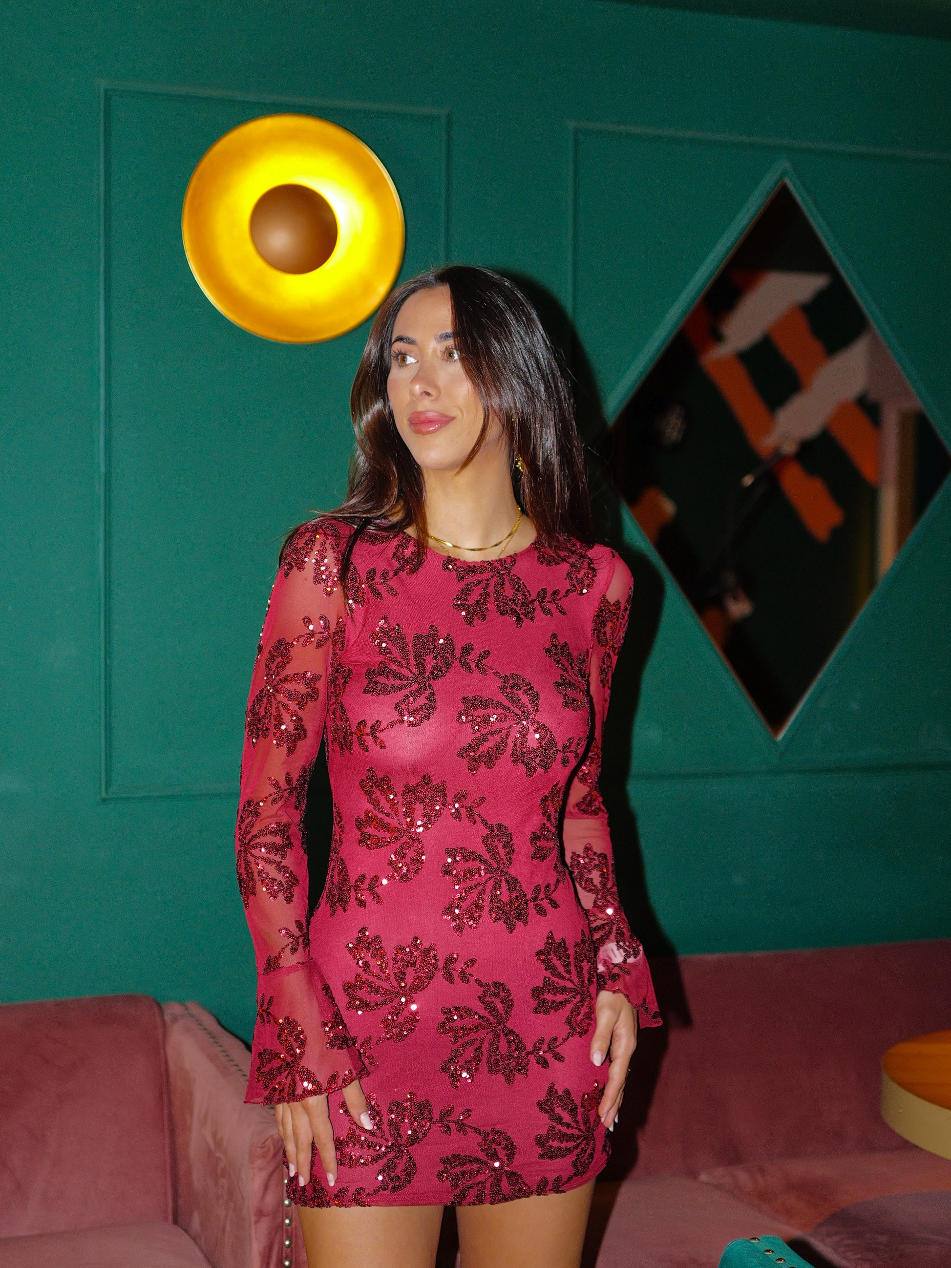 Back mini dress with burgundy tulle details