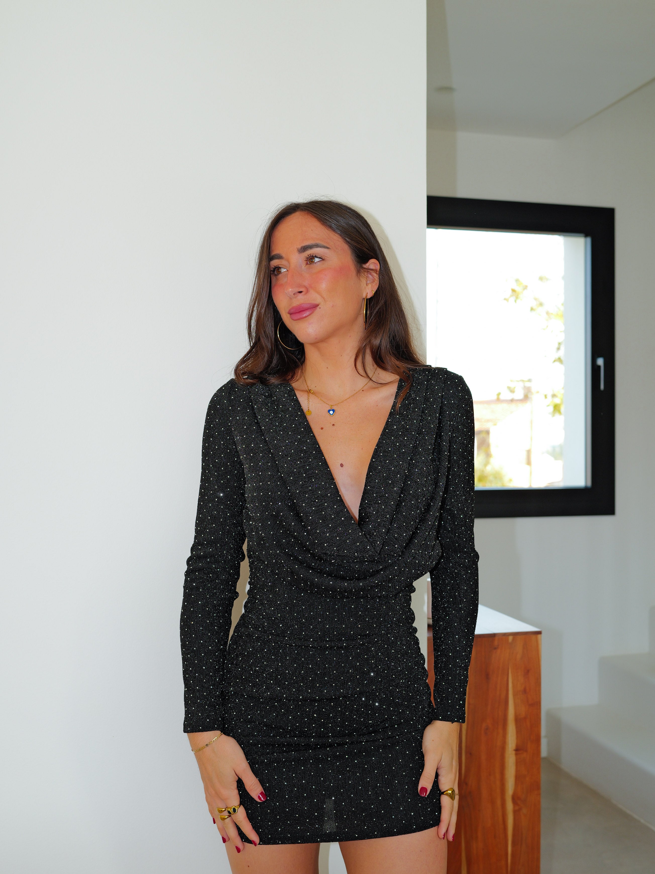 Lurex dress mini glitter cascade black