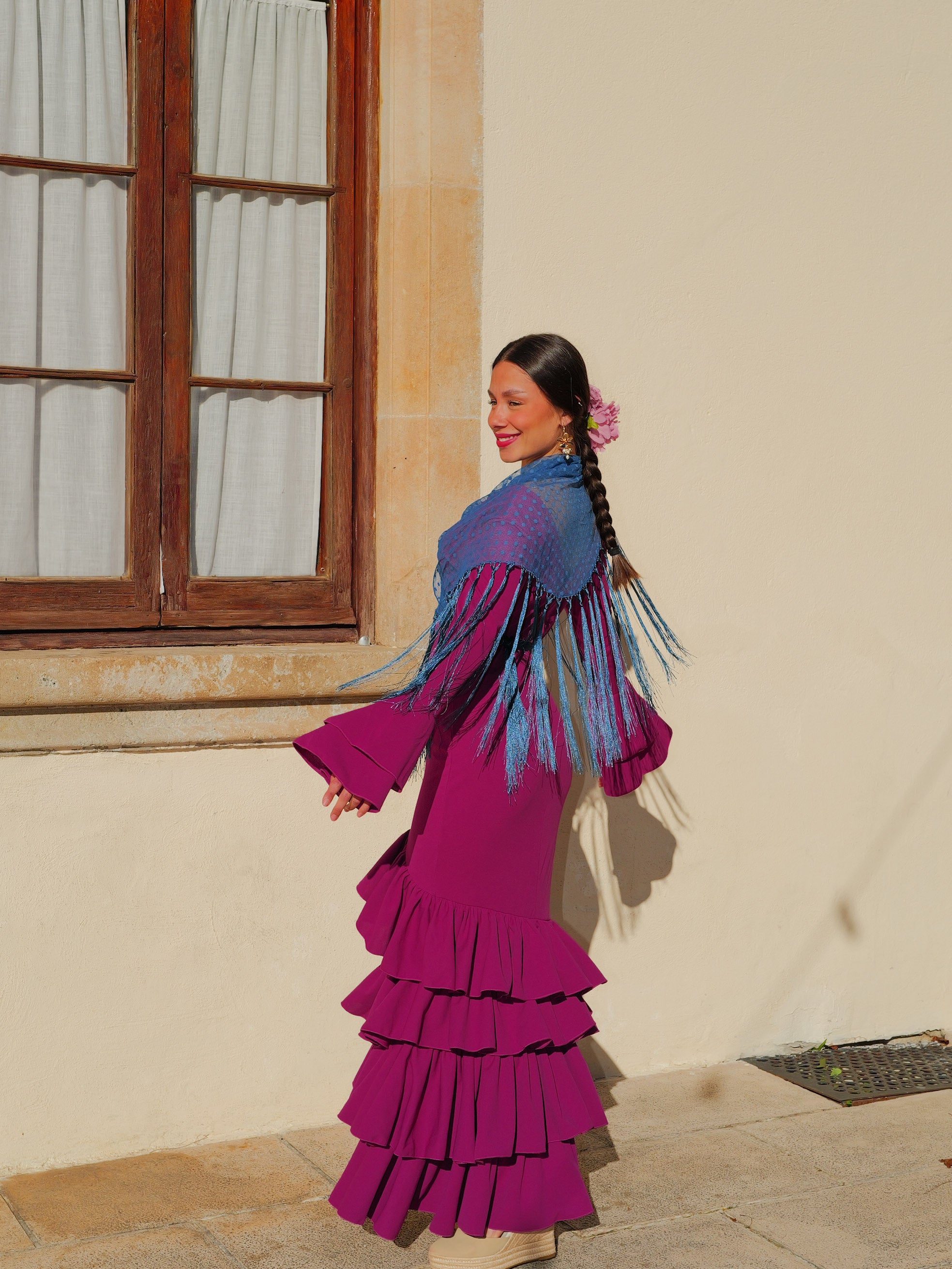 Asymmetrical flamenco dress with cherry ruffles