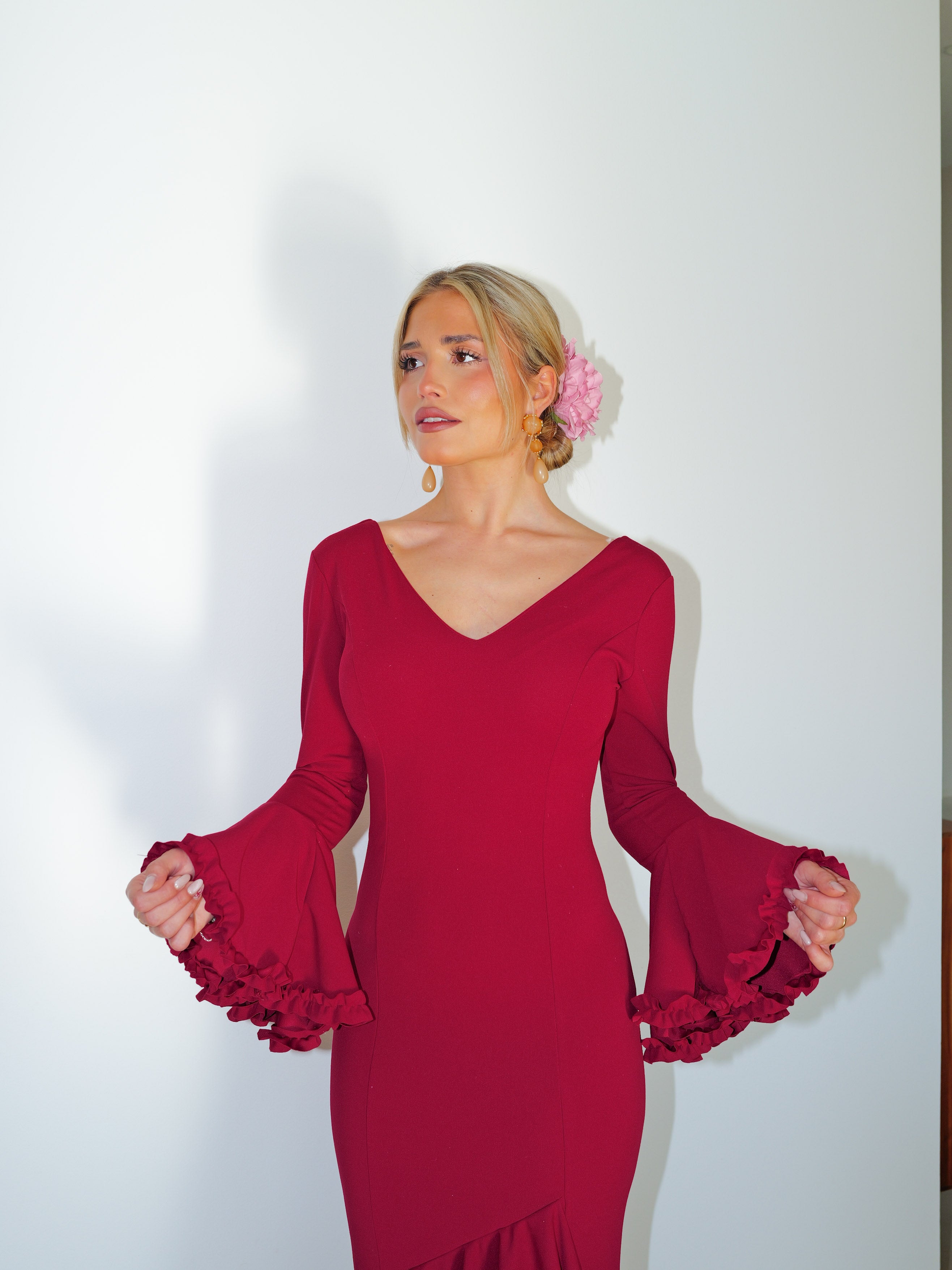 Asymmetrical burgundy flamenco dress