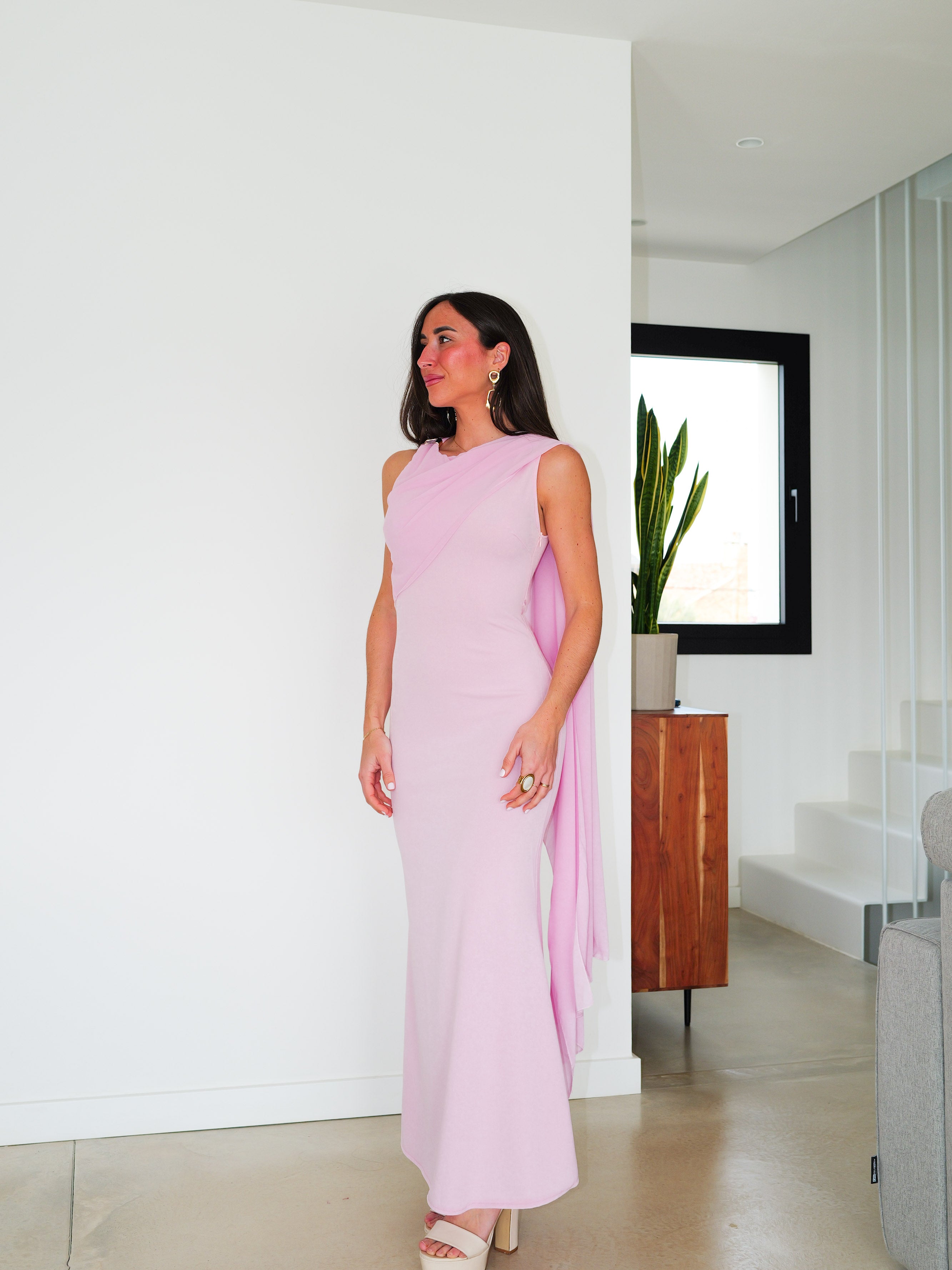 Pink cape detail dress