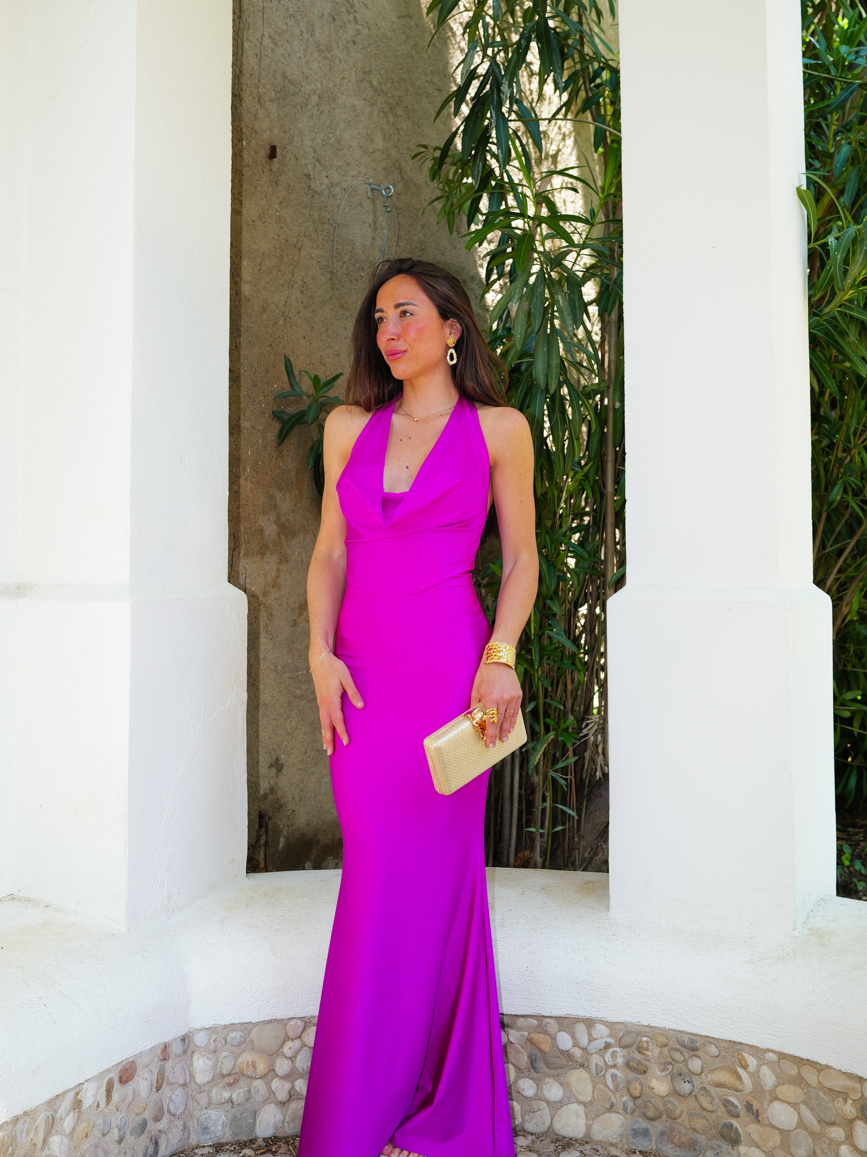 Bougainvillea long cascade dress