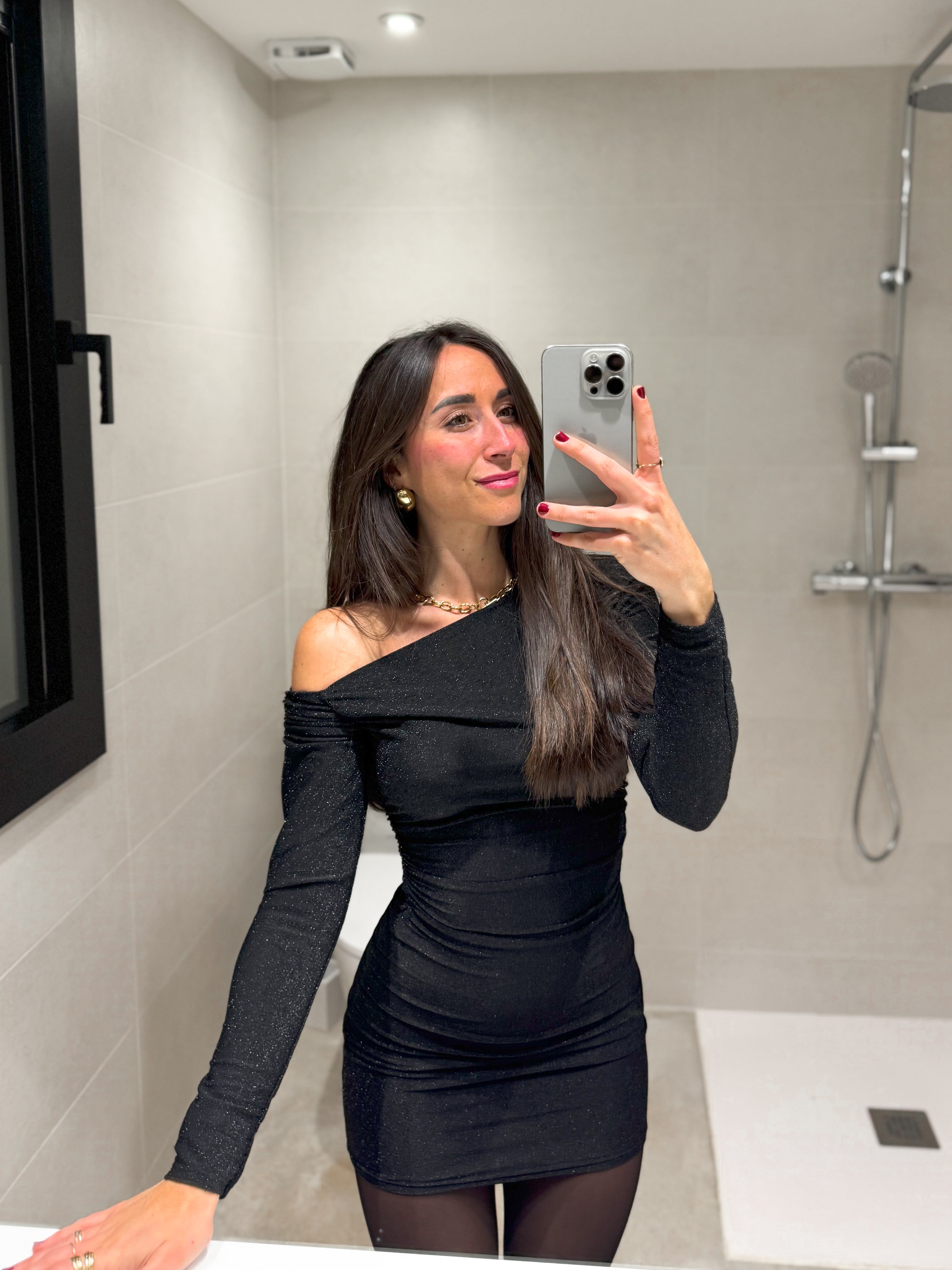 Asym lurex black dress