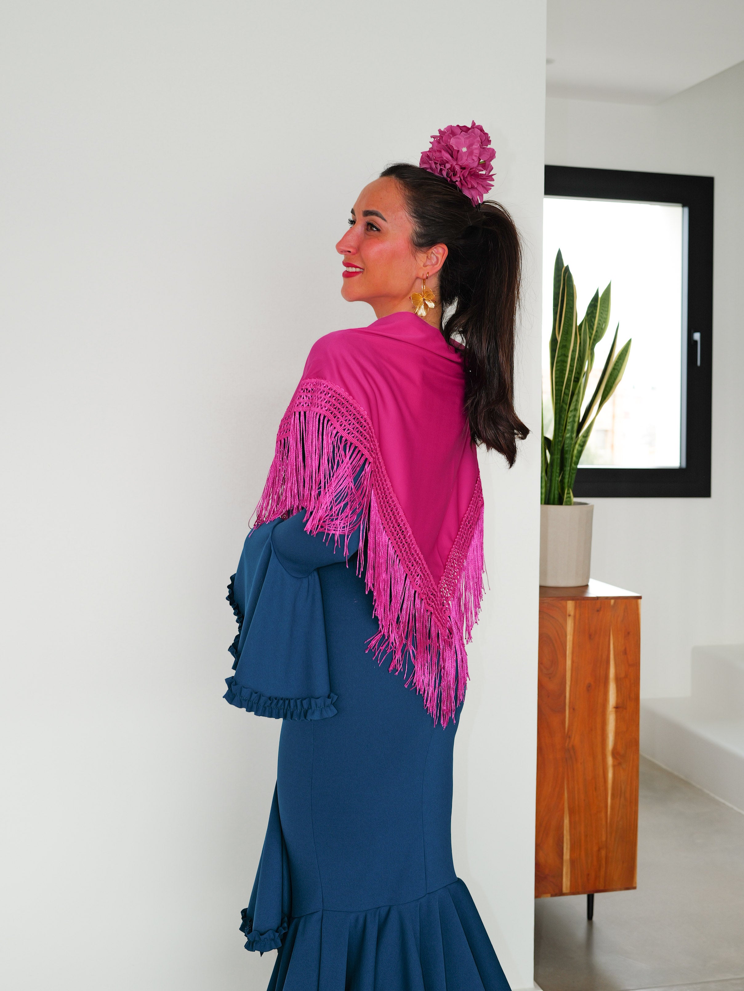 Bougainvillea satin flamenco shawl