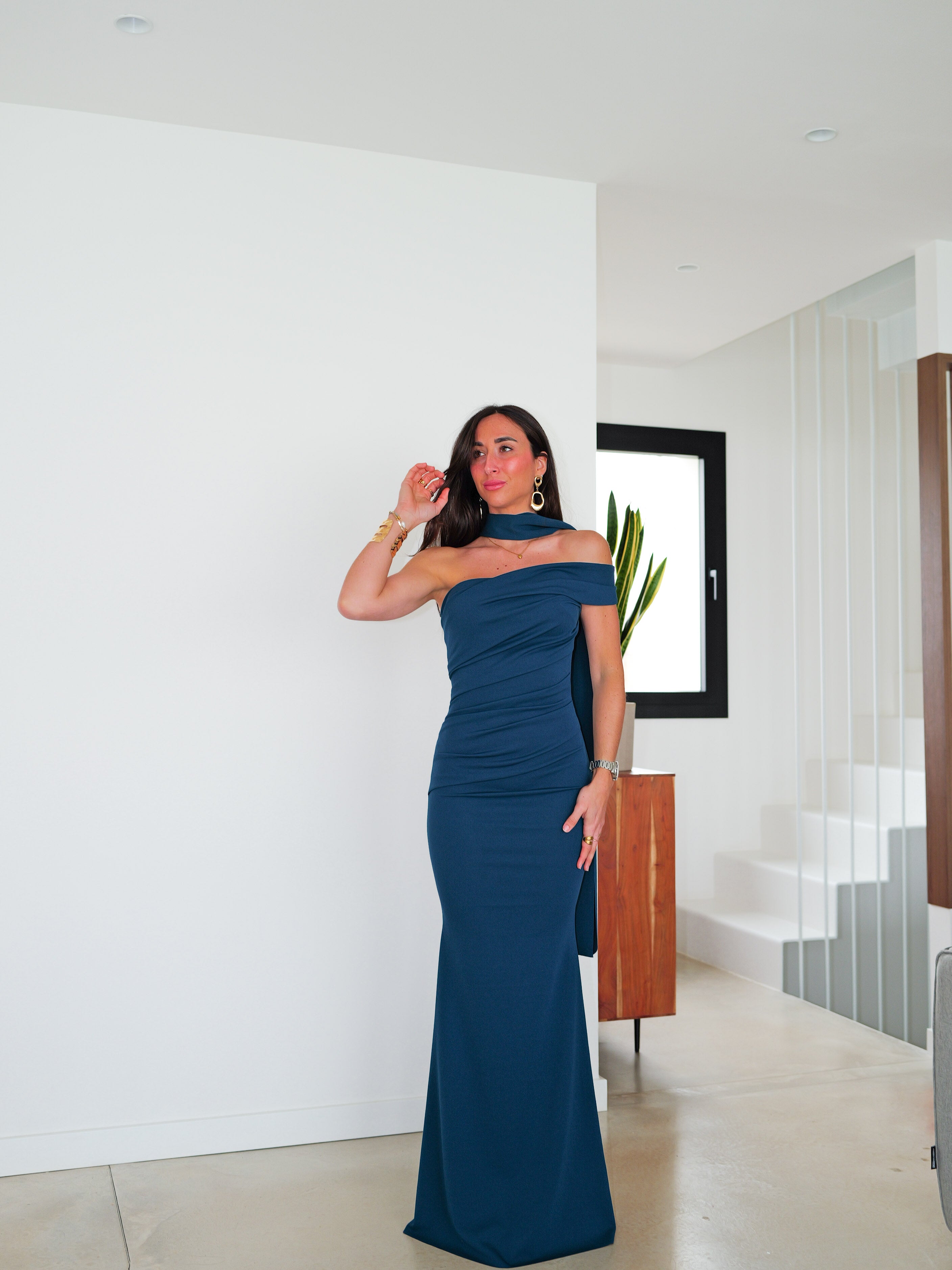 Asymmetrical choker dress TEAL