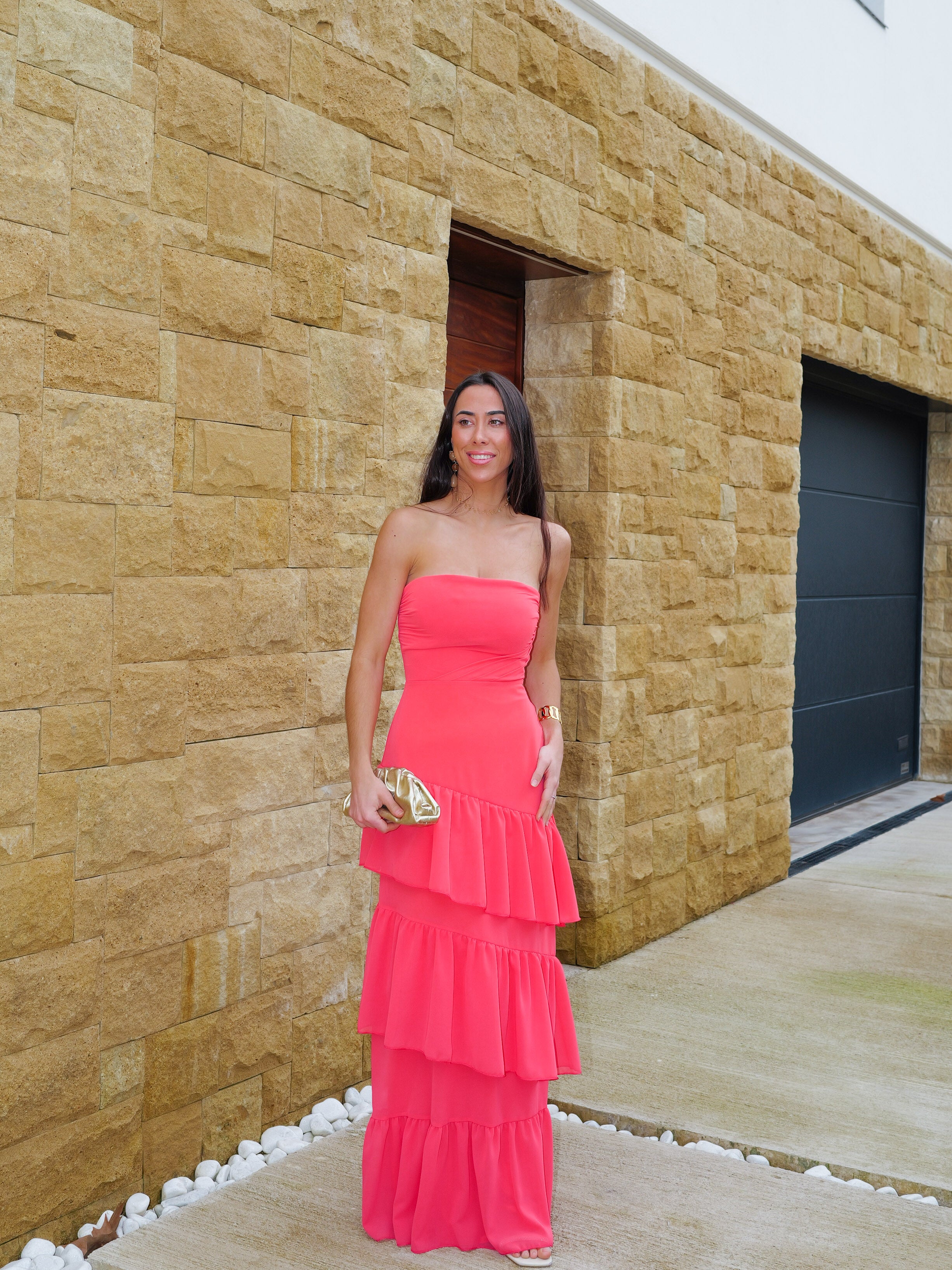 Coral ruffled dress