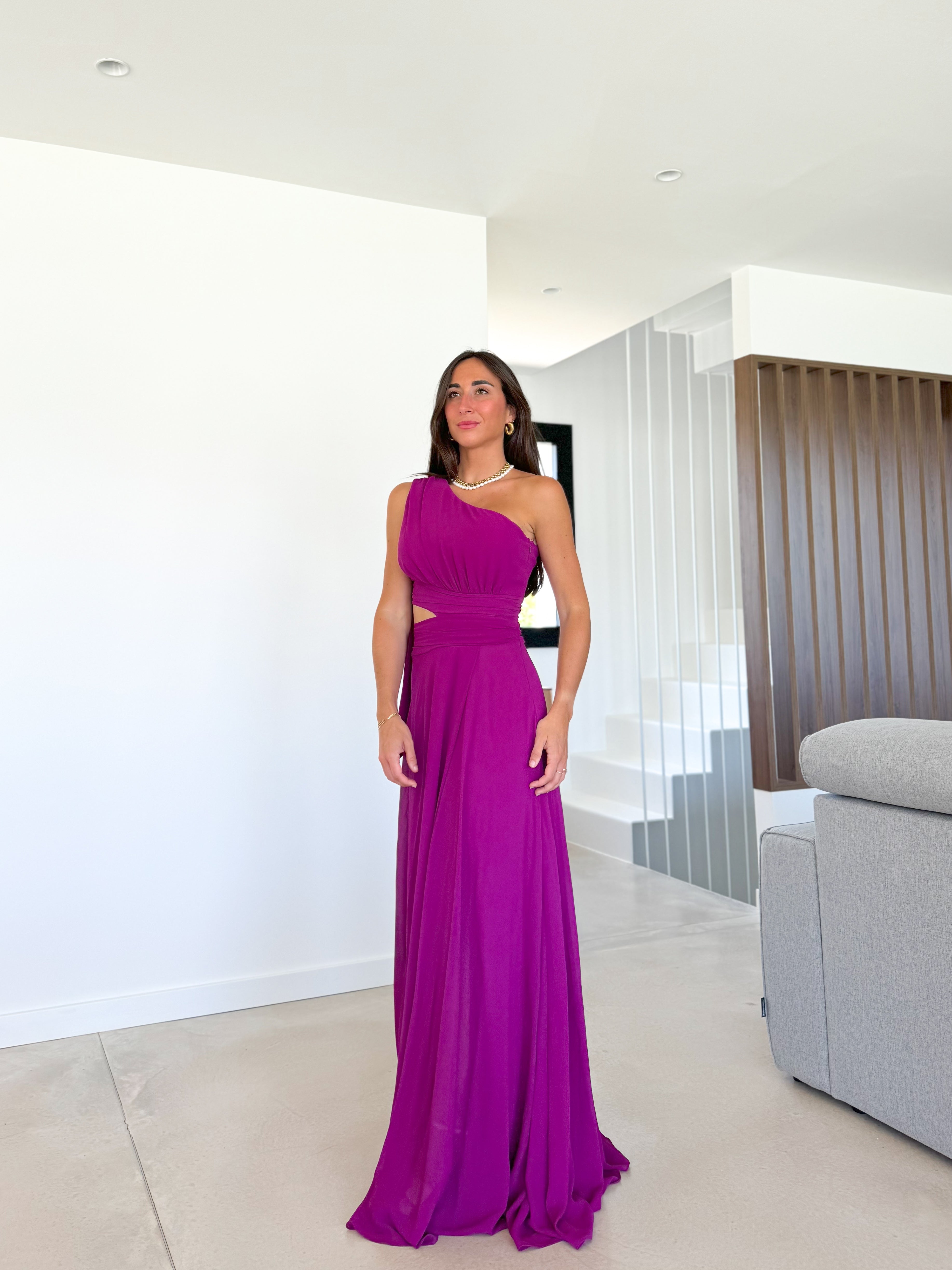 Crepe dress asym BOUGAINVILLEA