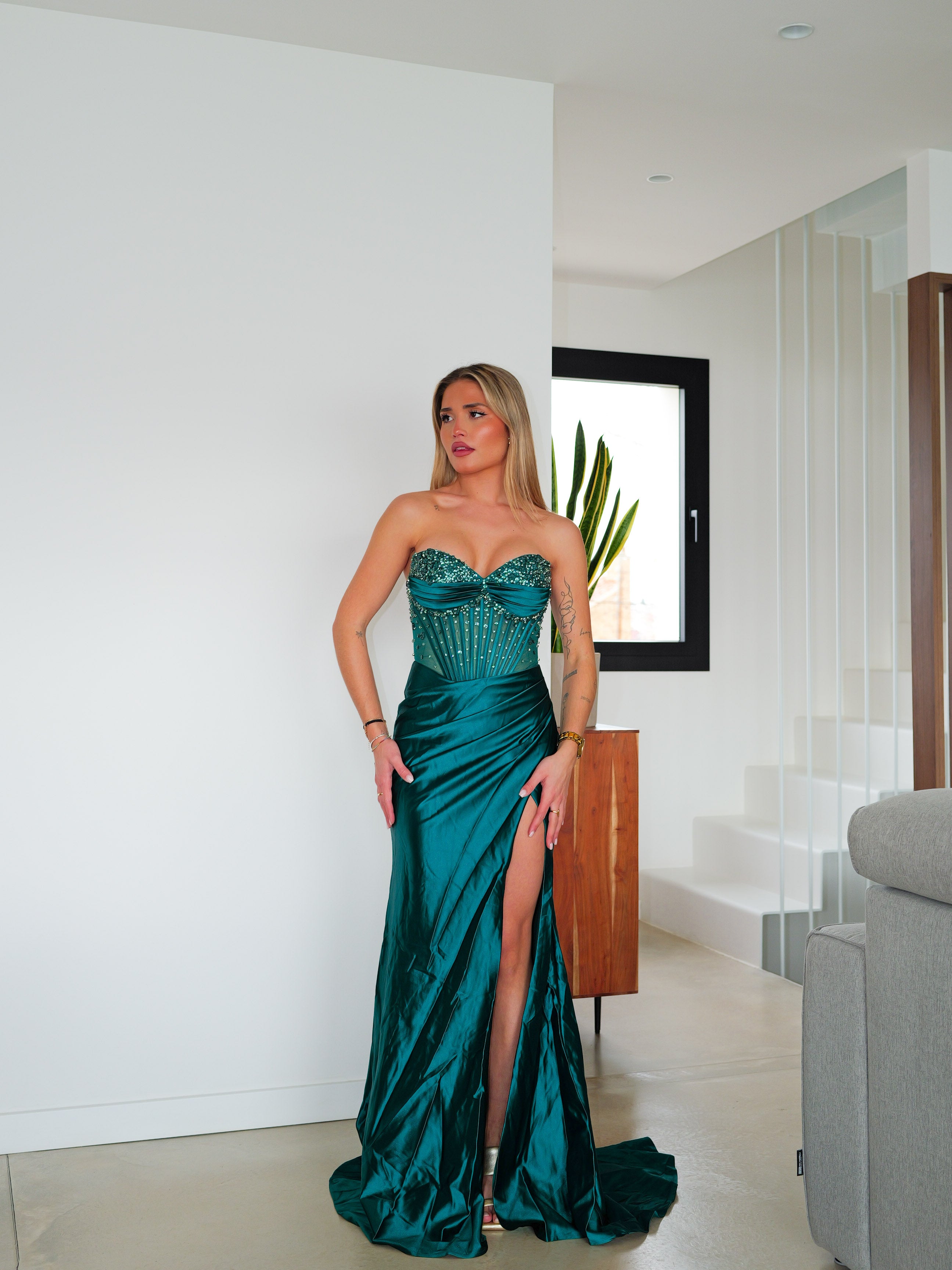 Corset dress satin mermaid RHINESTONES bottle