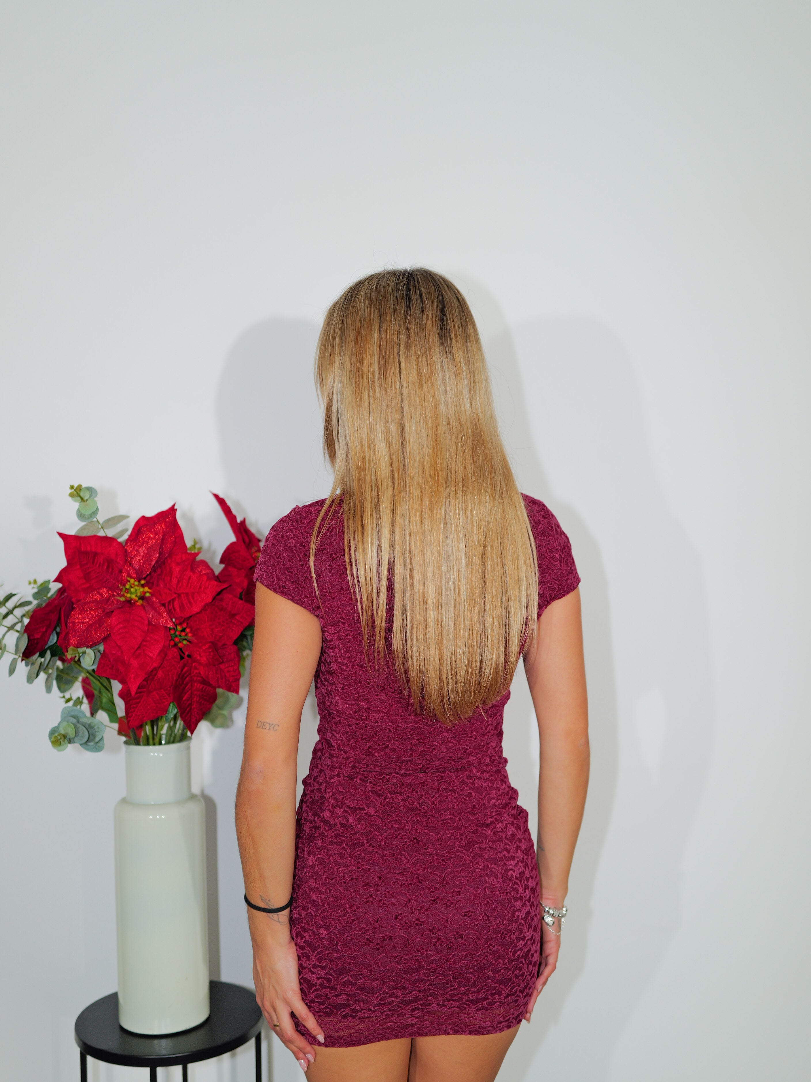 Mini velvet dress burgundy mao collar