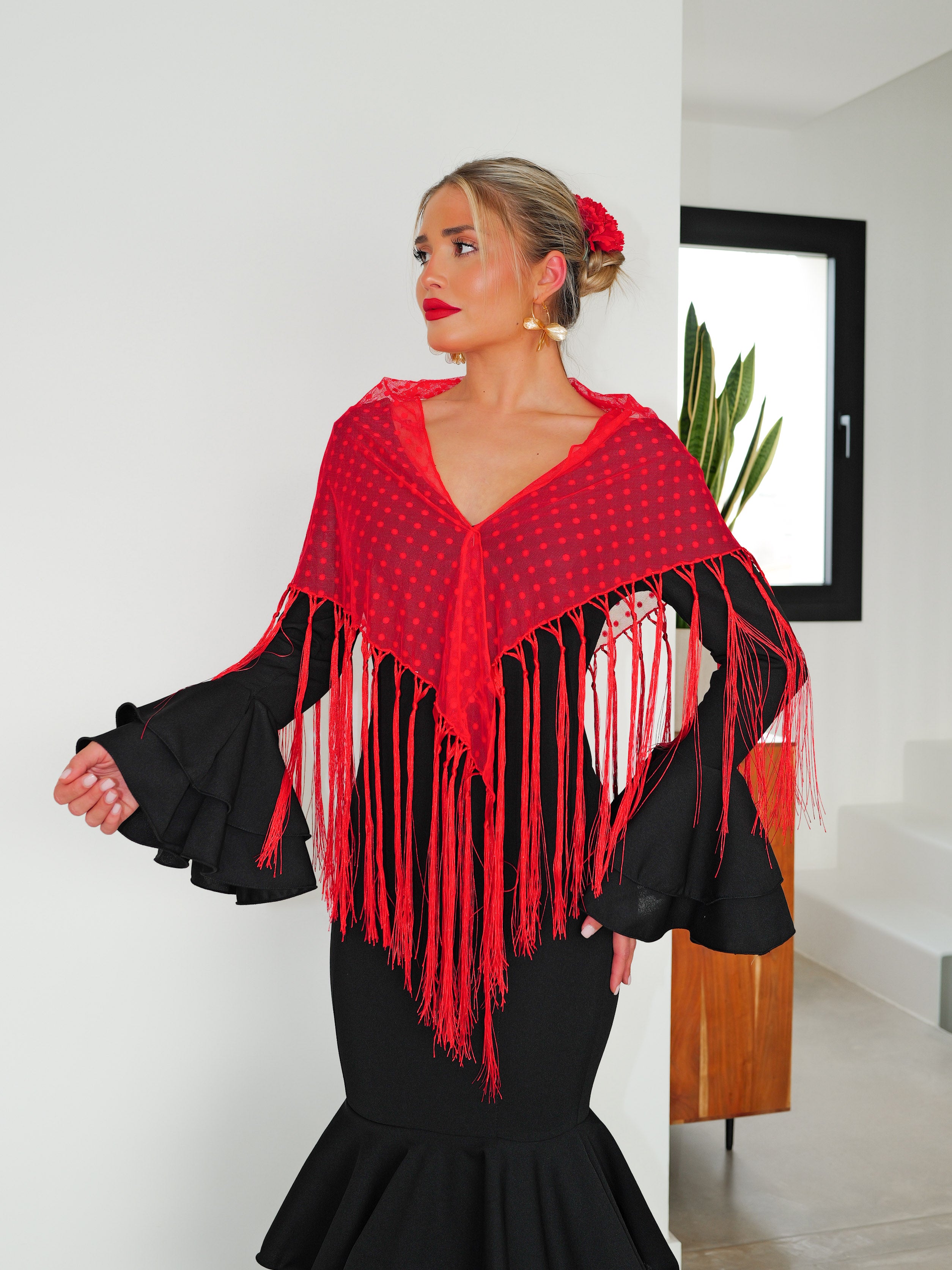 Flamenco shawl with red polka dots