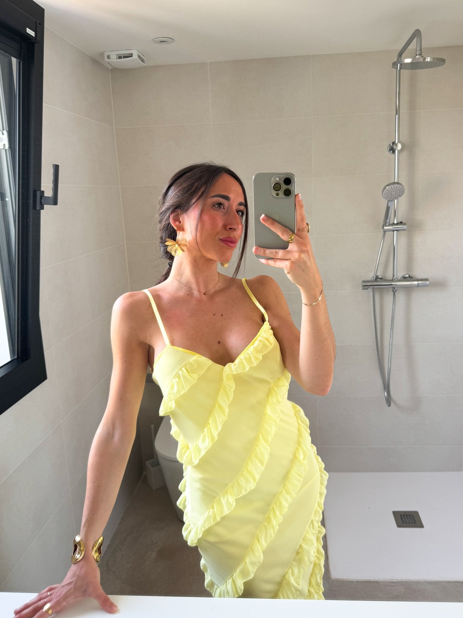 Yellow crepe ruffle dress - SORELLAS