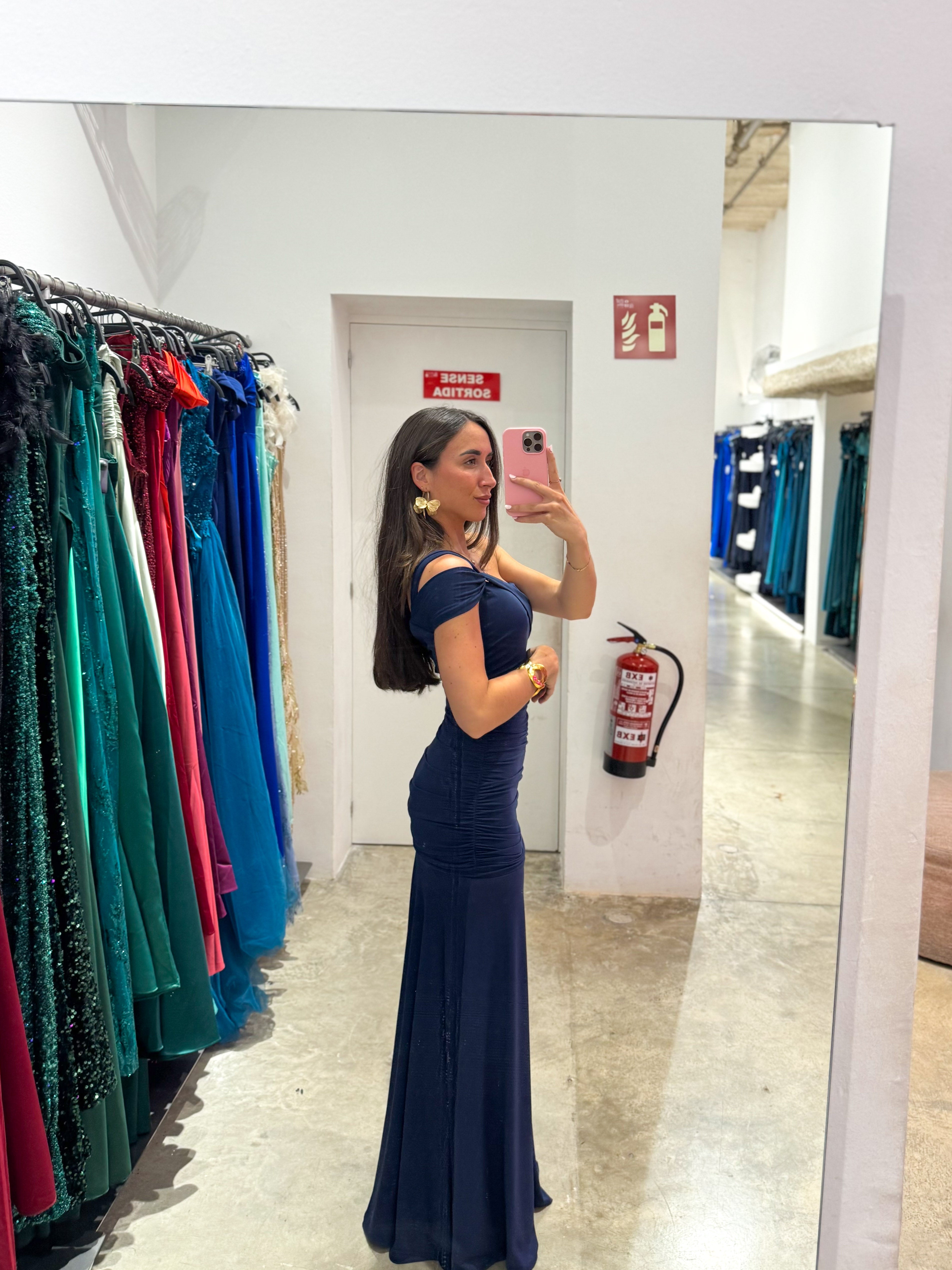 Dress with navy knot tie back