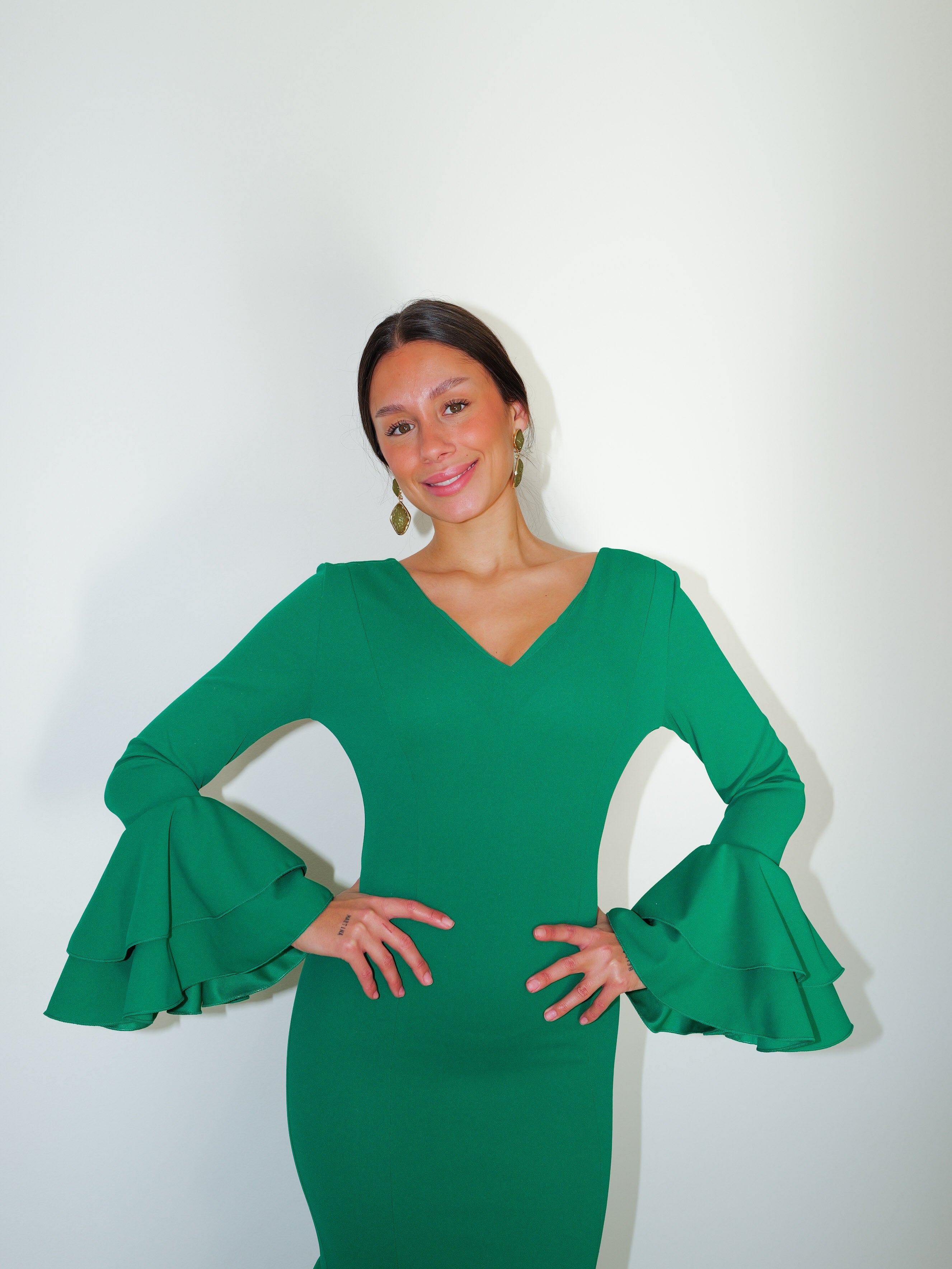 Green ruffled flamenco dress
