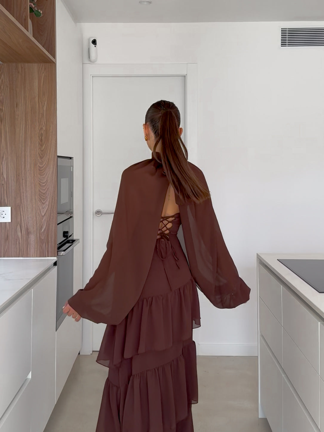 Shawl sleeves cape chocolate bow