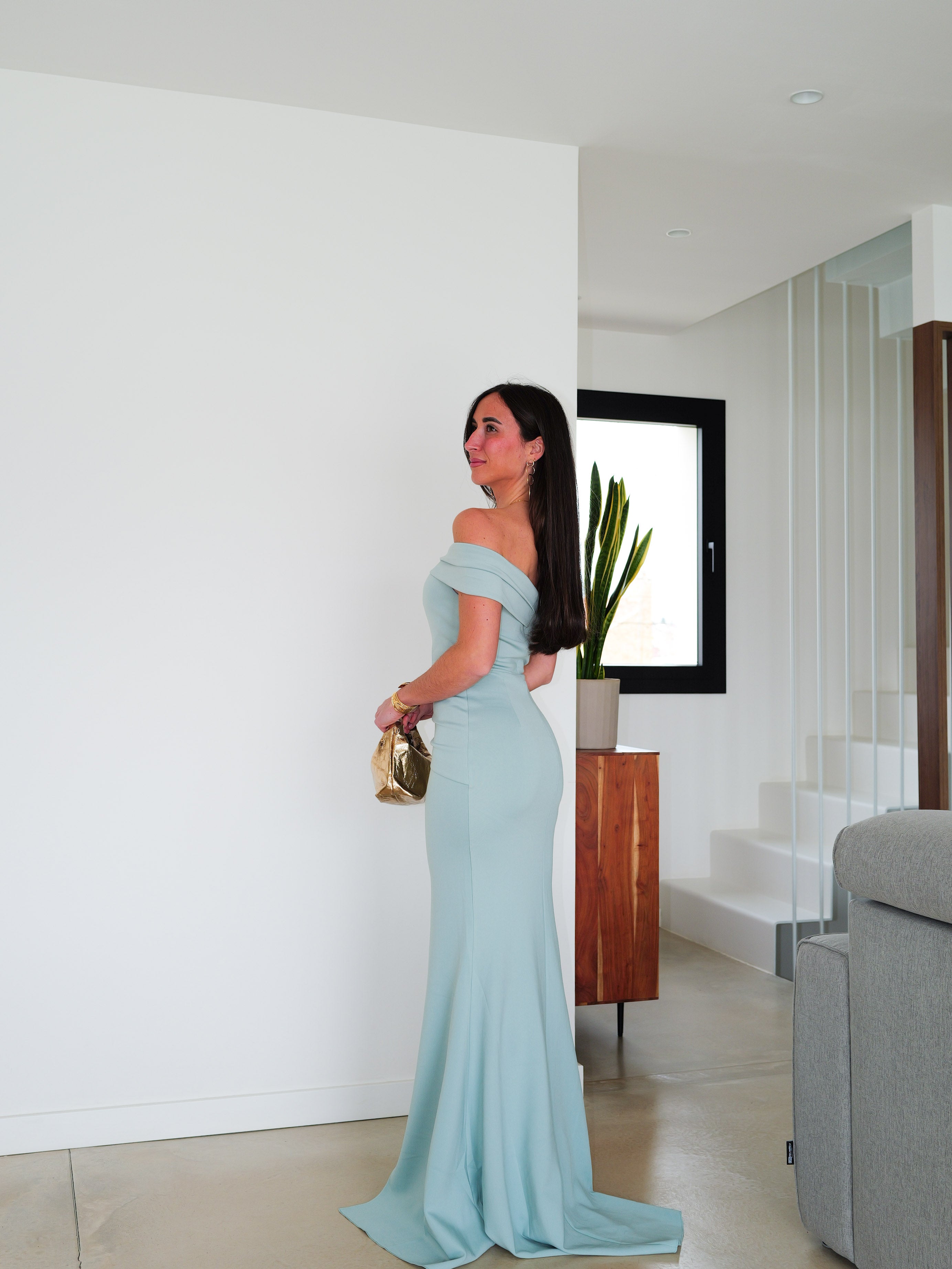 Asymmetrical mint ruffled bandeau dress