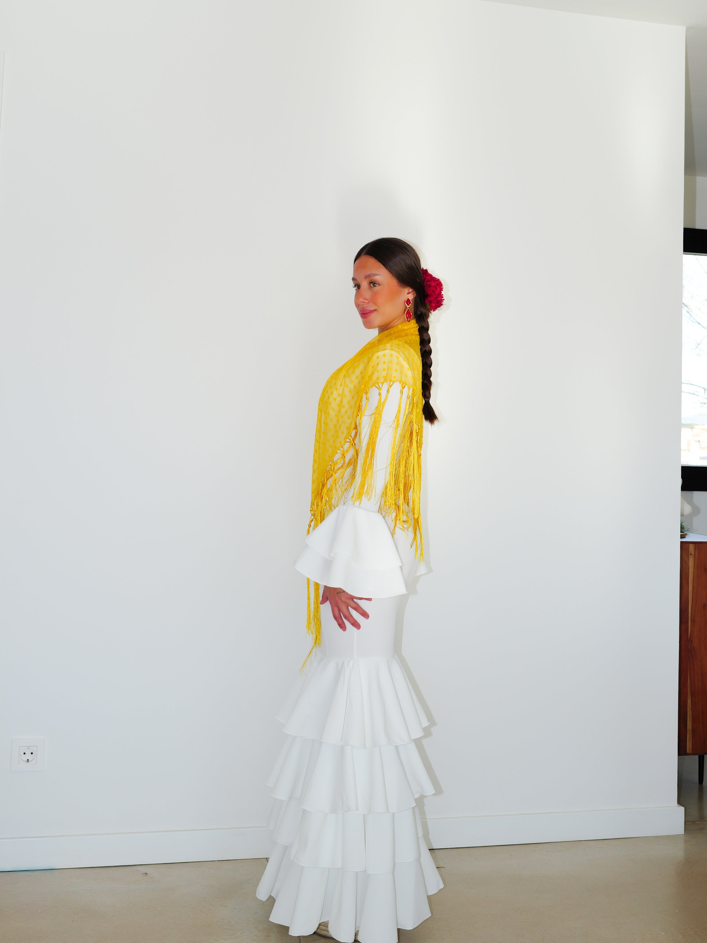 Yellow polka dot flamenco shawl