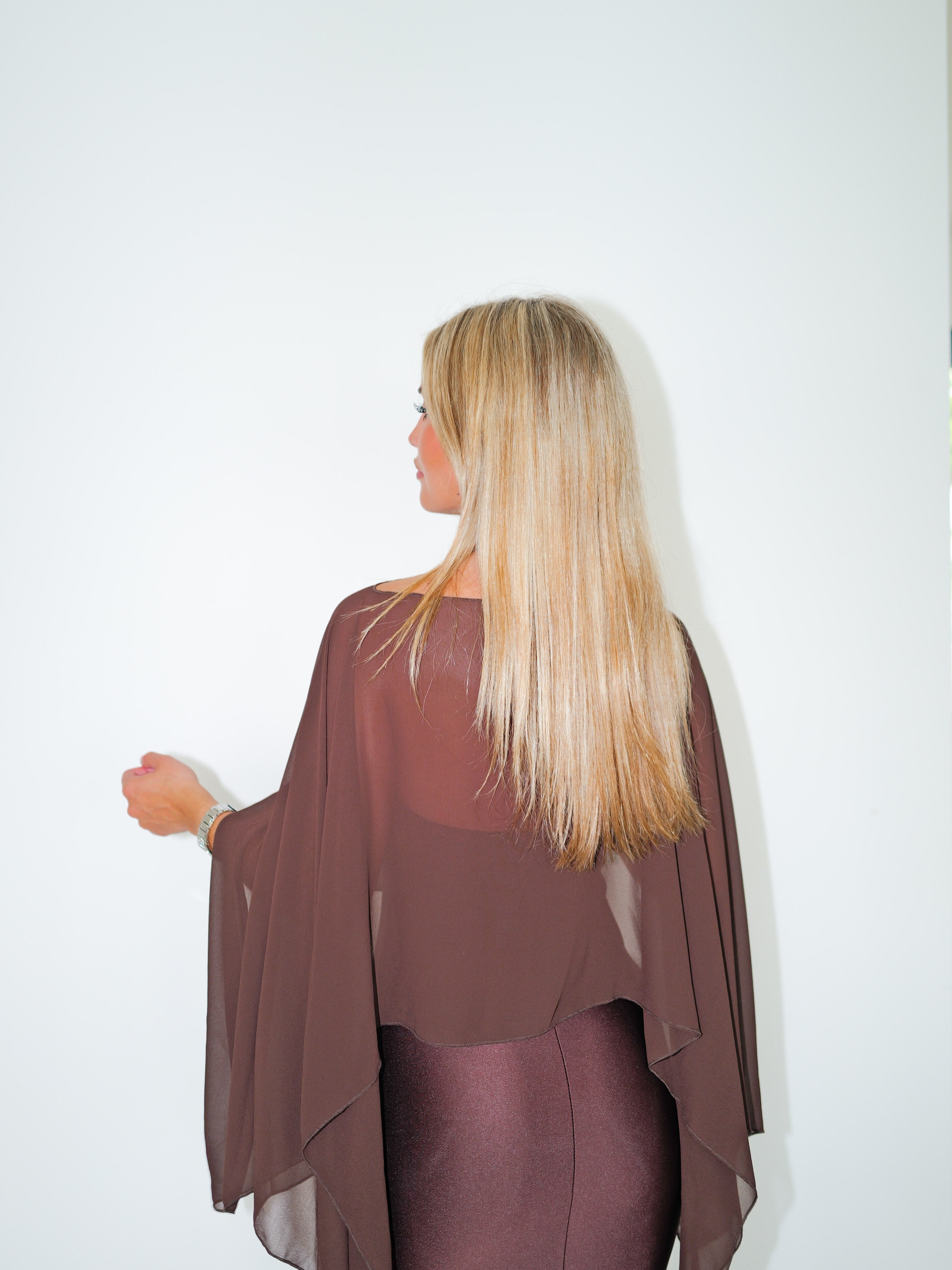 Chocolate chiffon cape shawl