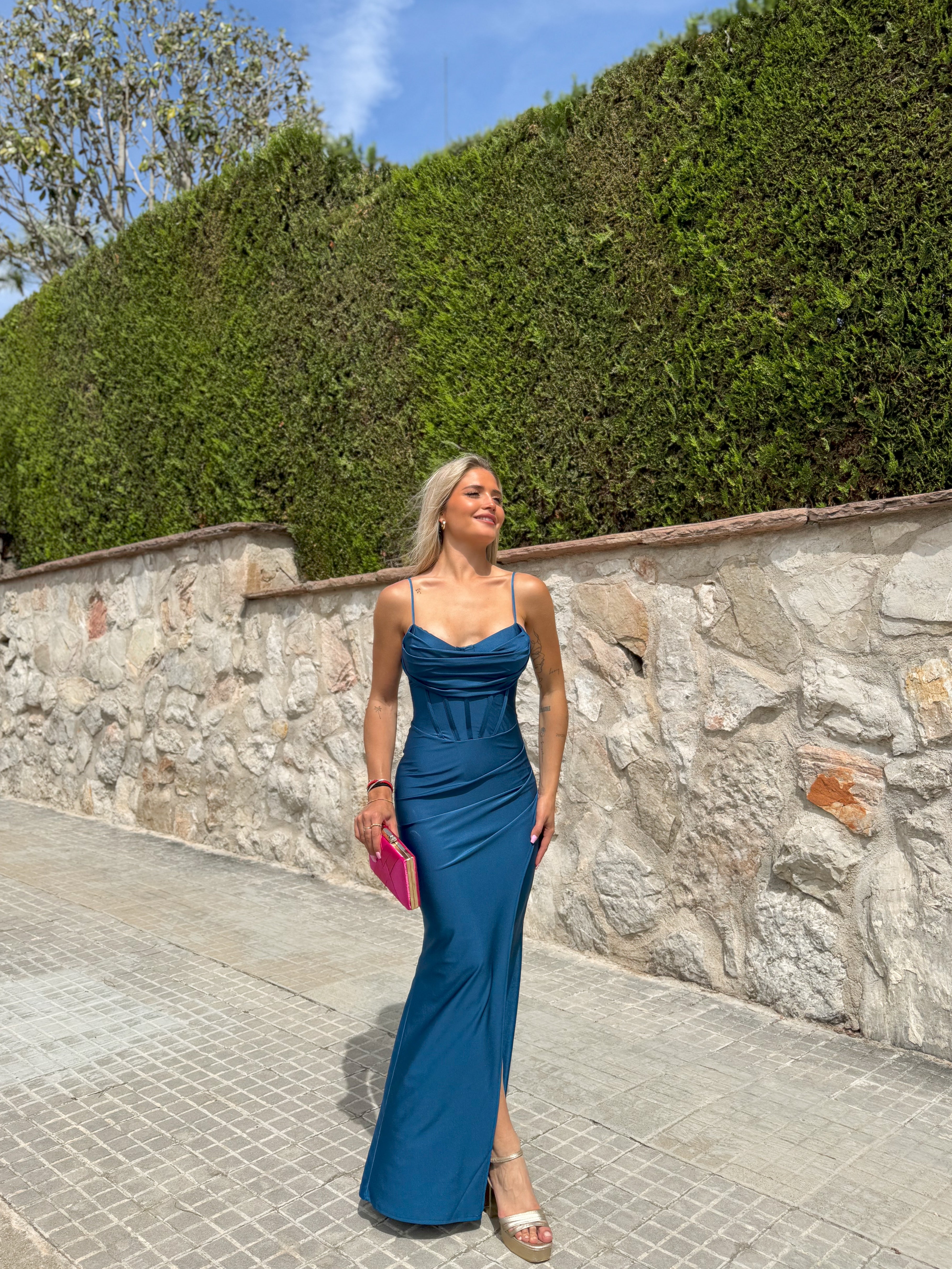 Long satin corset dress TEAL