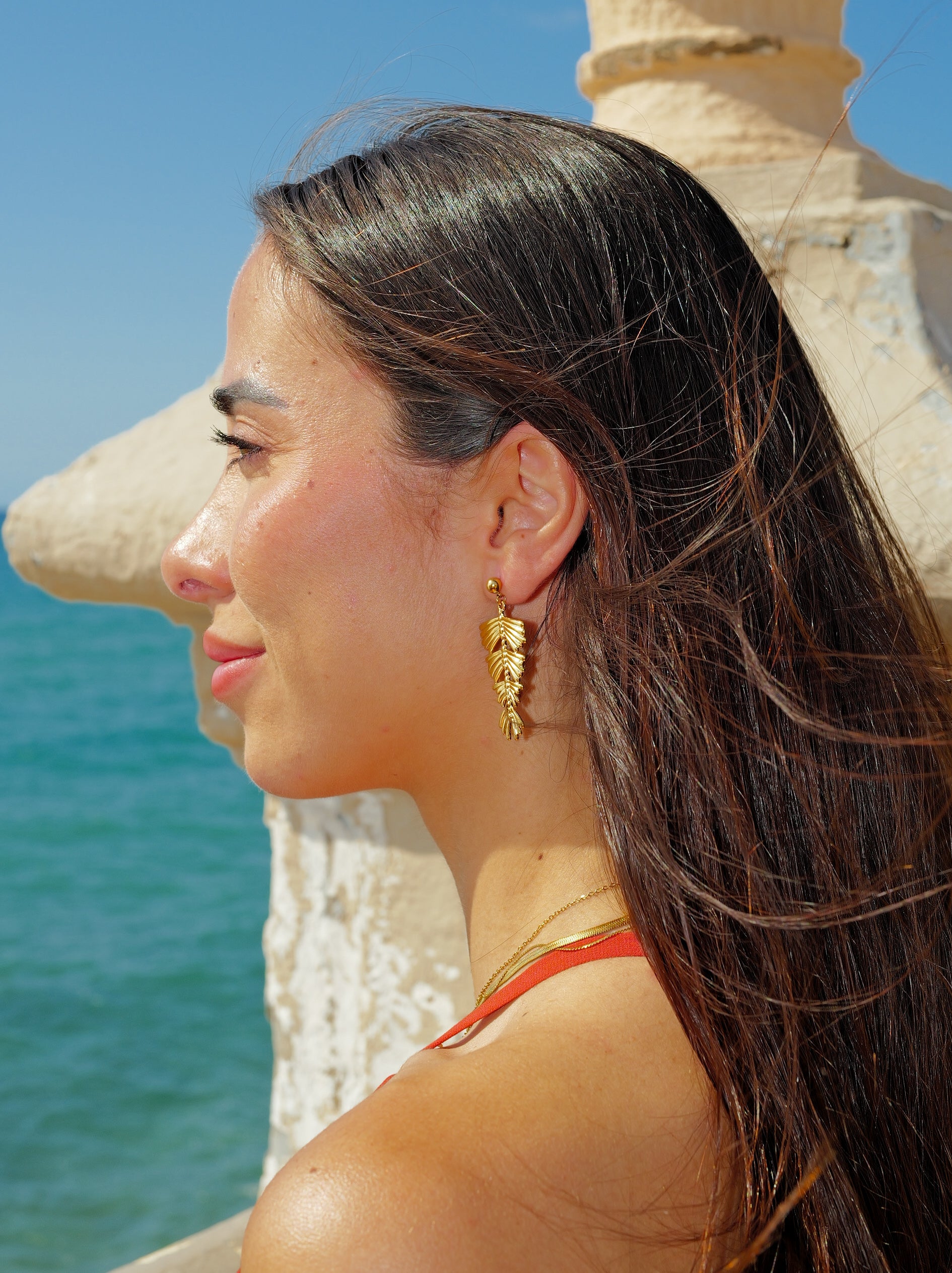 Golden palm tree earrings